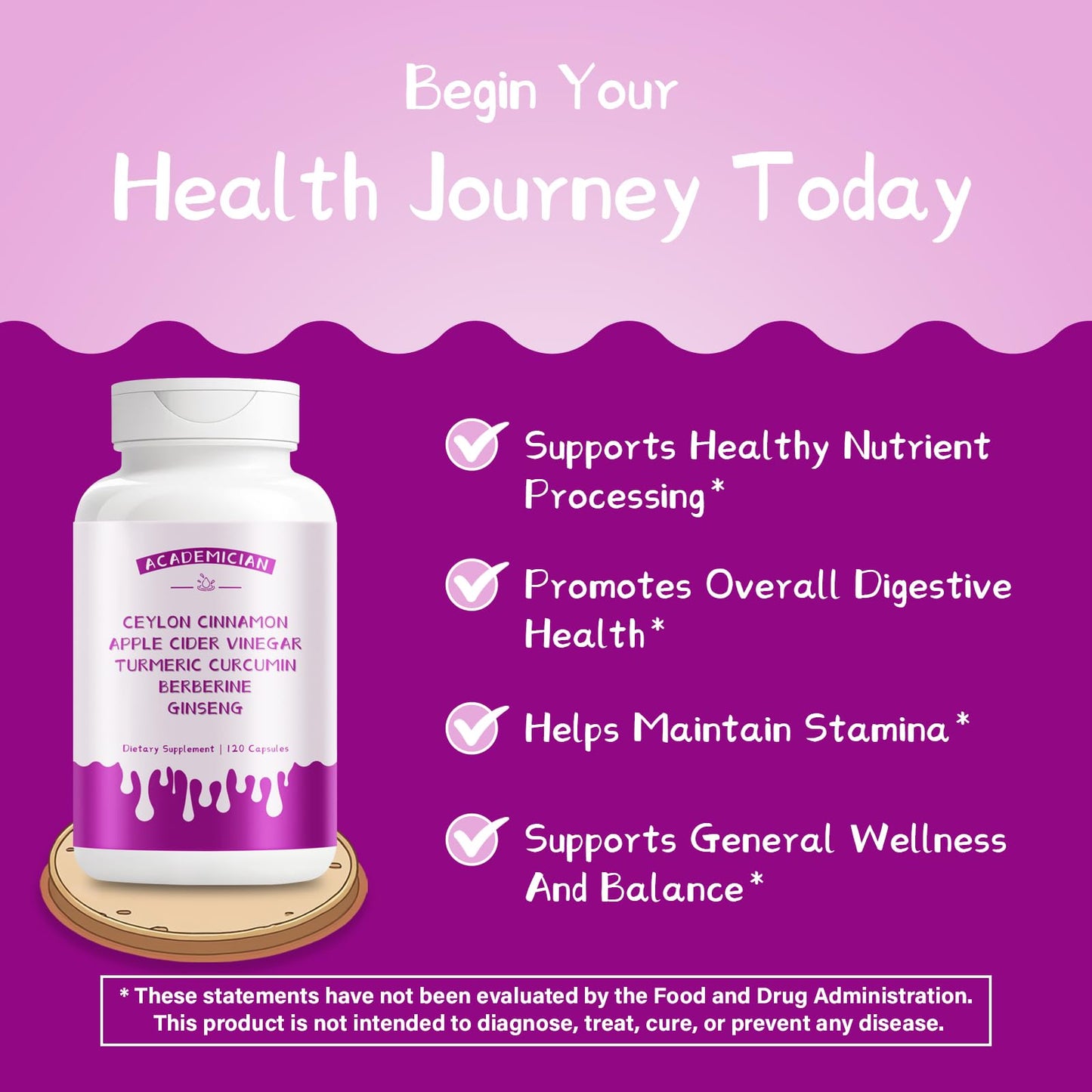 ACADEMICIAN Berberine Apple Cider Vinegar Turmeric Supplement with Ceylon Cinnamon Ginseng Bitter Melon Gymnema Fenugreek Milk Thistle Capsules 120