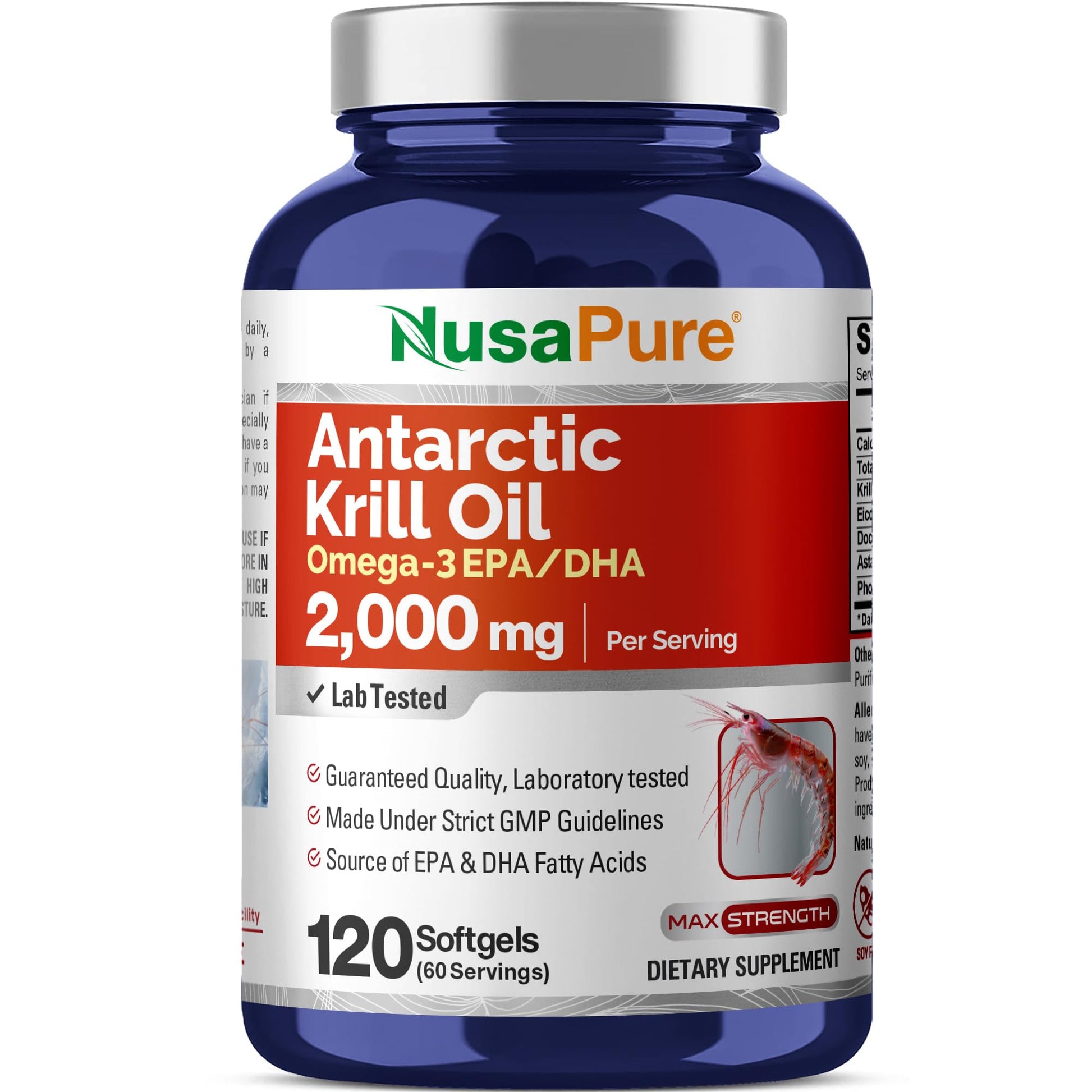 NusaPure Antarctic Krill Oil 2000 mg Softgels, 120 Count