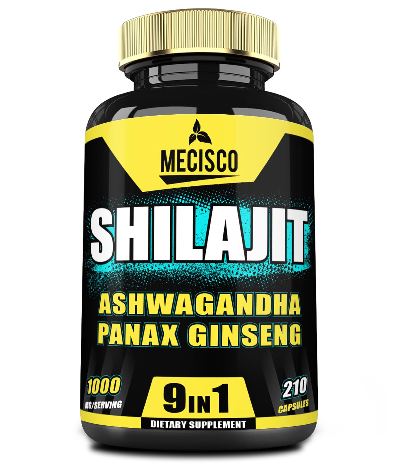 Mecisco 9in1 Shilajit Pure Himalayan Organic with Ashwagandha Root, Panax Ginseng, L-Arginine, Chaga & More, 210 Capsules