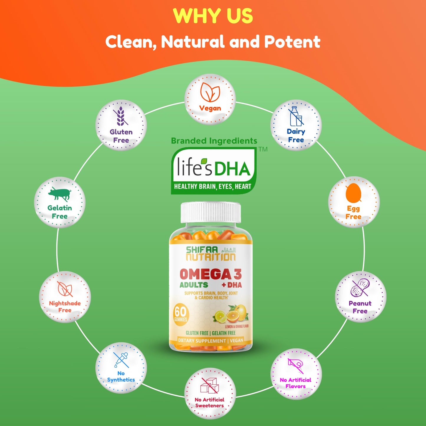 SHIFAA NUTRITION Vegan Omega-3 Gummies for Adults, 60 Count
