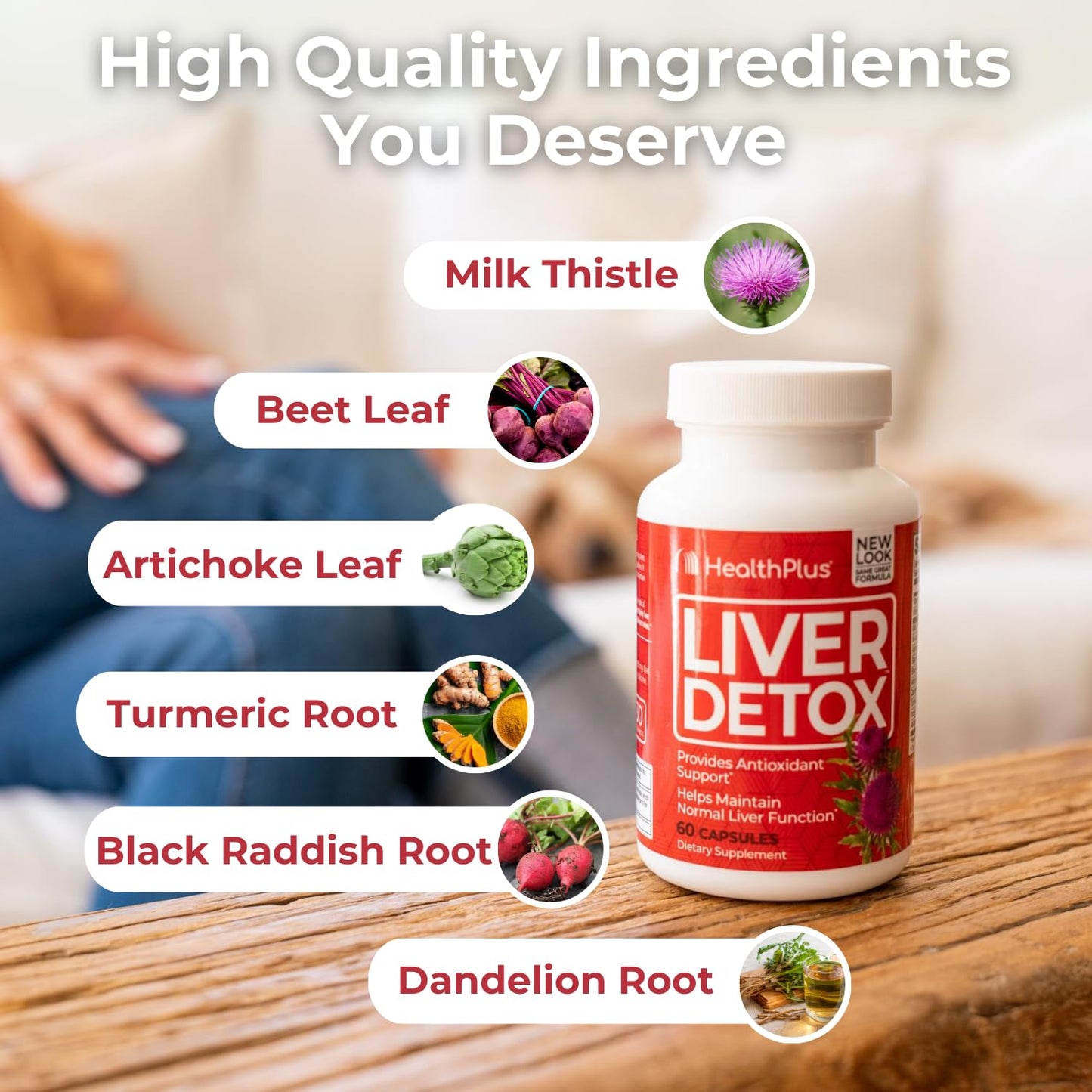 Health Plus Liver Detox Natural Herbal Liver Support & Detox Supplement with Milk Thistle, Dandelion and Turmeric Root, 60 Capsules