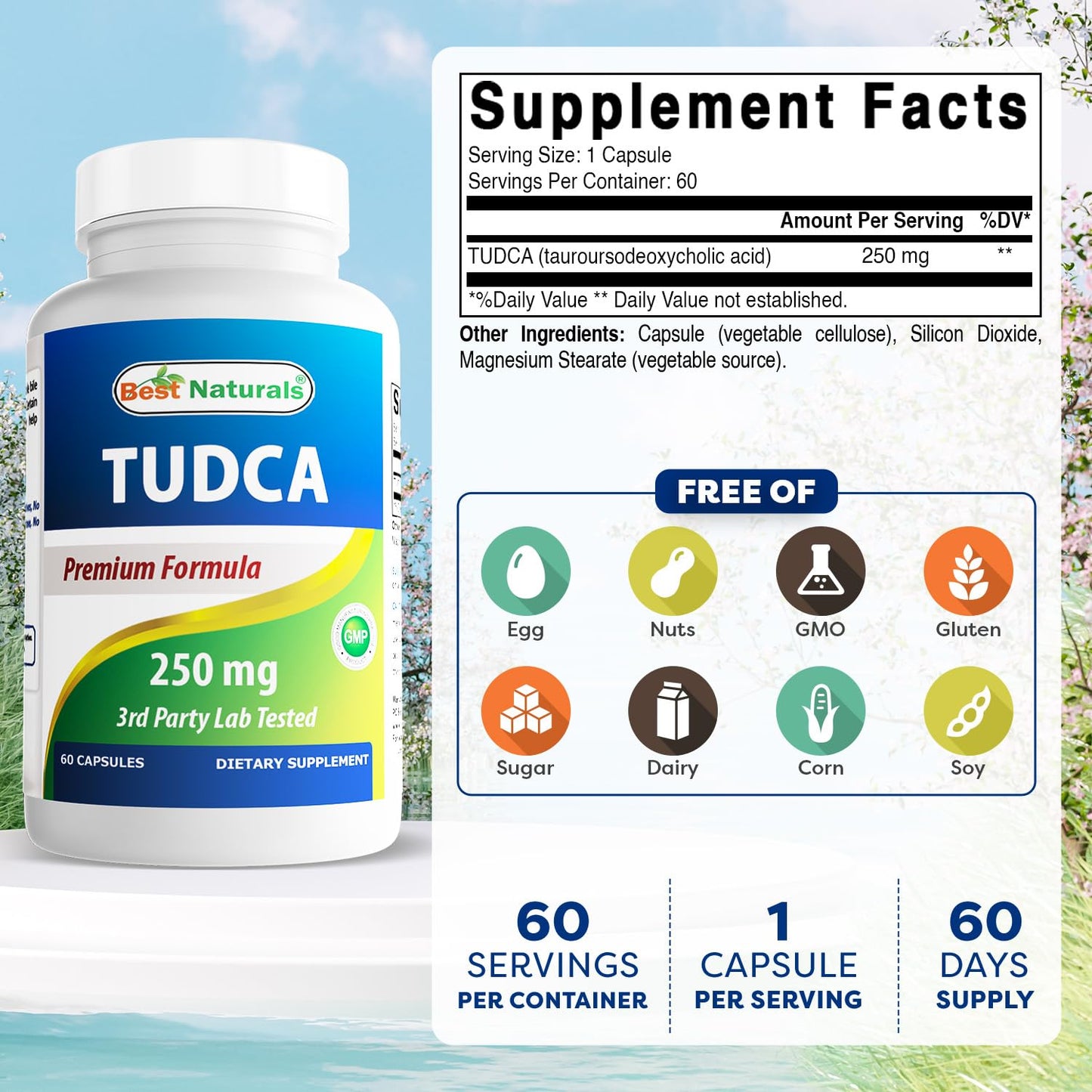 Best Naturals TUDCA 250mg (Tauroursodeoxycholic Acid) Capsules, 60 Count