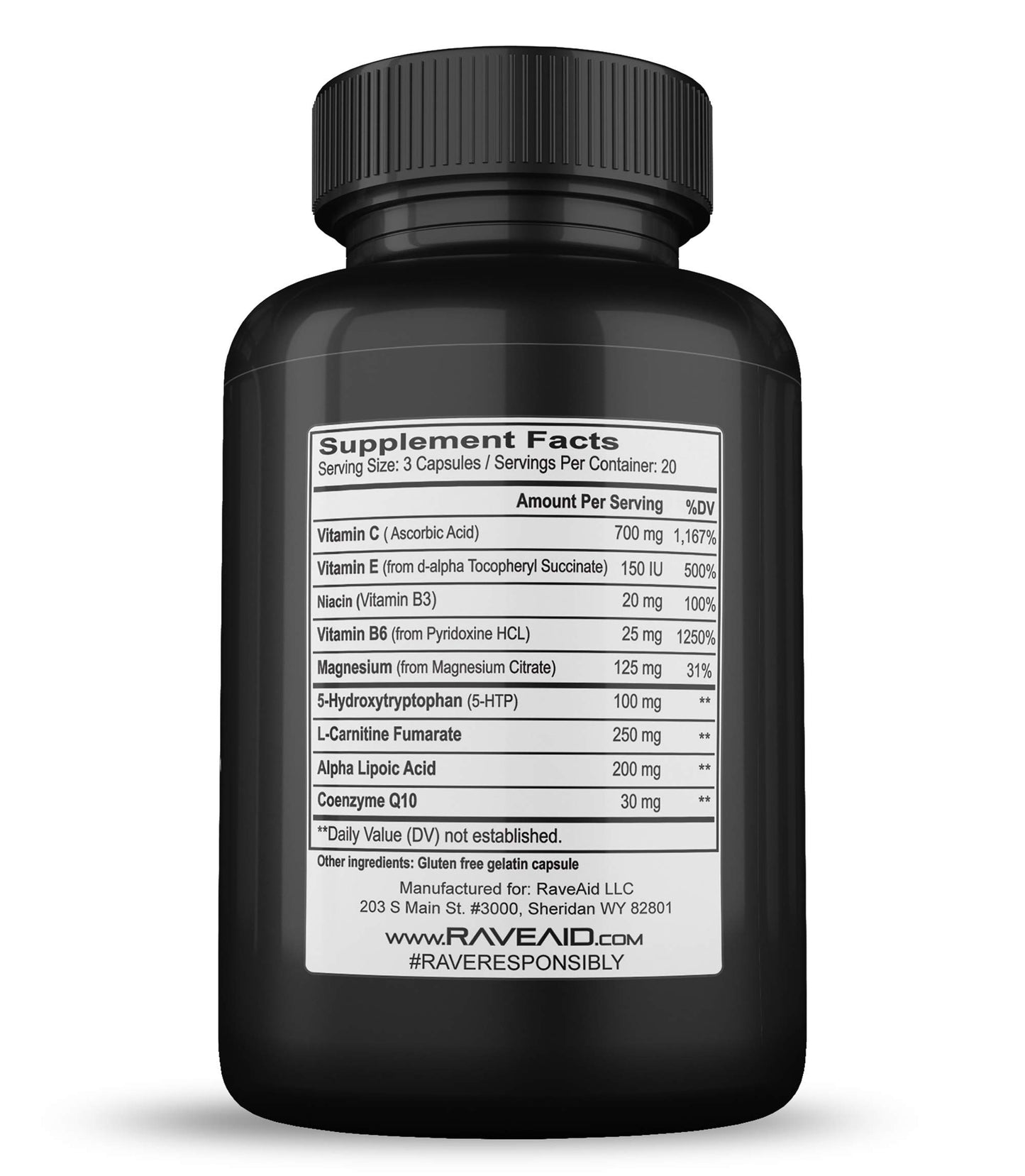 RaveAid Party & Rave Recovery Cure & Supplement 60 Capsules