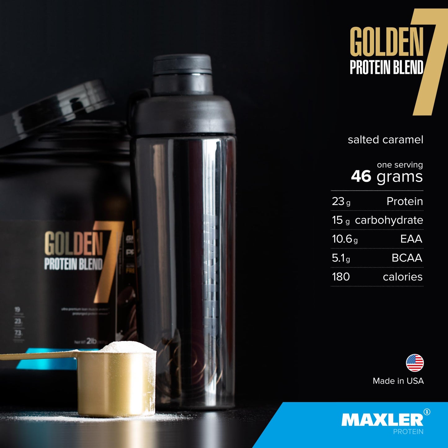 Maxler Golden 7 Protein Blend Protein Powder Salted Caramel, 5 lb, 80 Servings