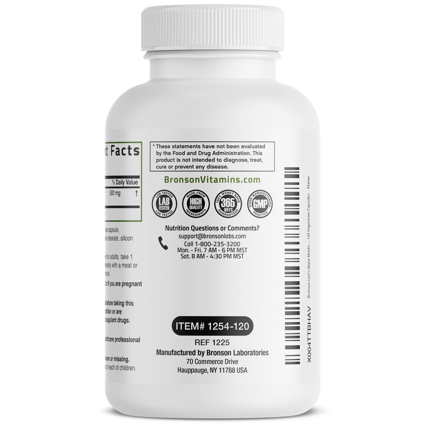 Bronson Lion's Mane Mushroom 500mg Hericium Erinaceus 120 Capsules