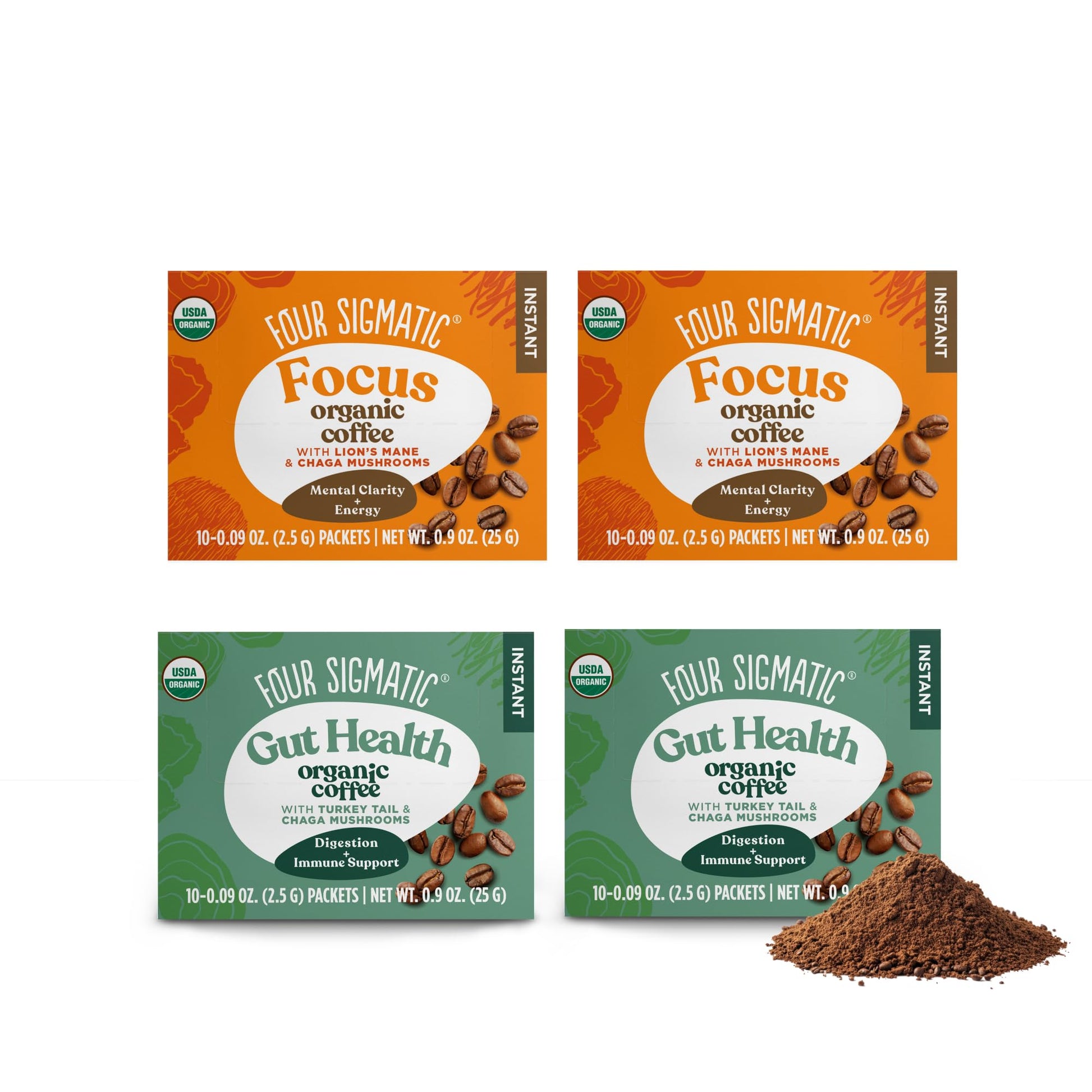 Four Sigmatic Mushroom Coffee Mix Powder 3.6 oz Pack of 4 Lion's Mane and Chaga & Cordyceps and Chaga