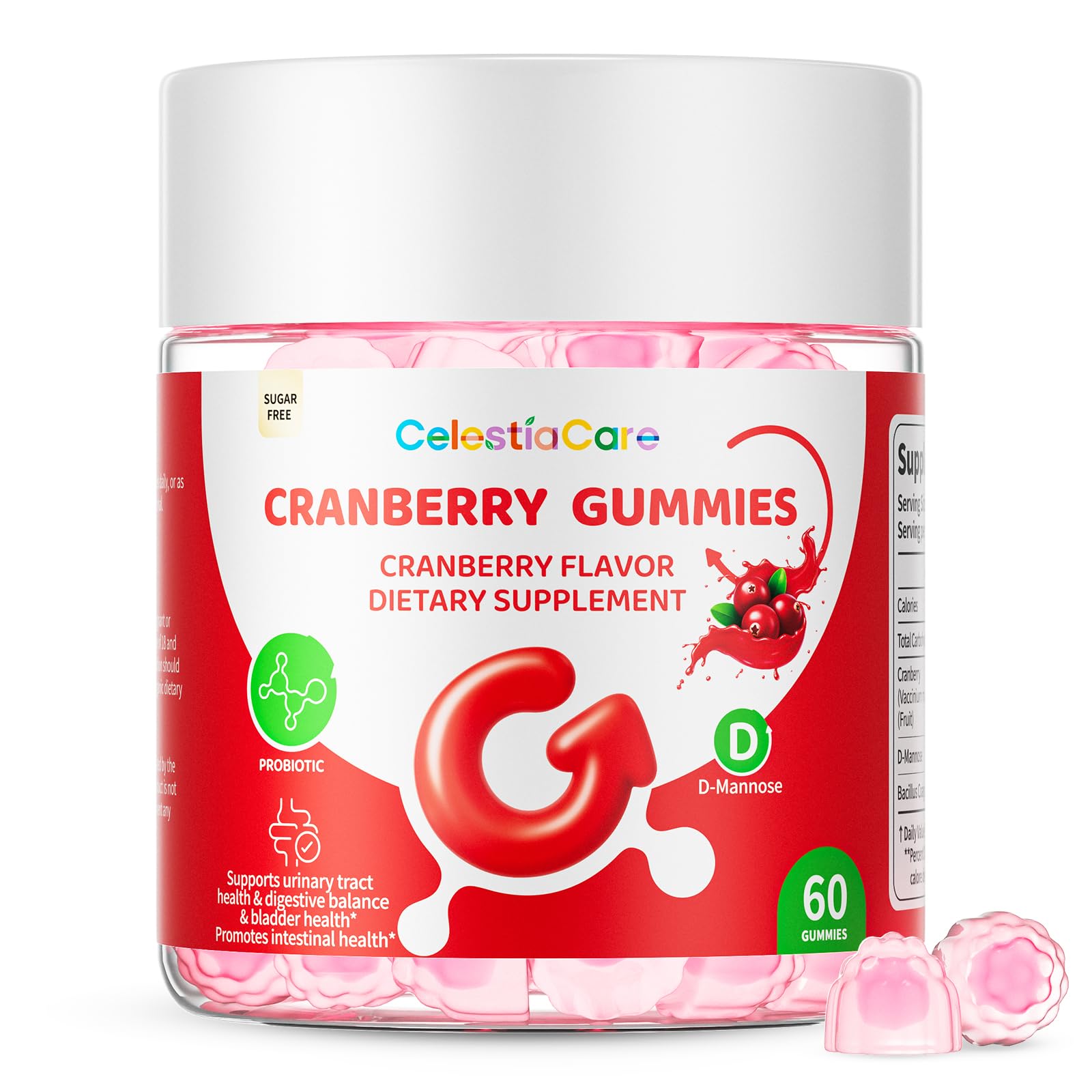 CelestiaCare Cranberry Gummies with Probiotics & D-Mannose, 60 Count