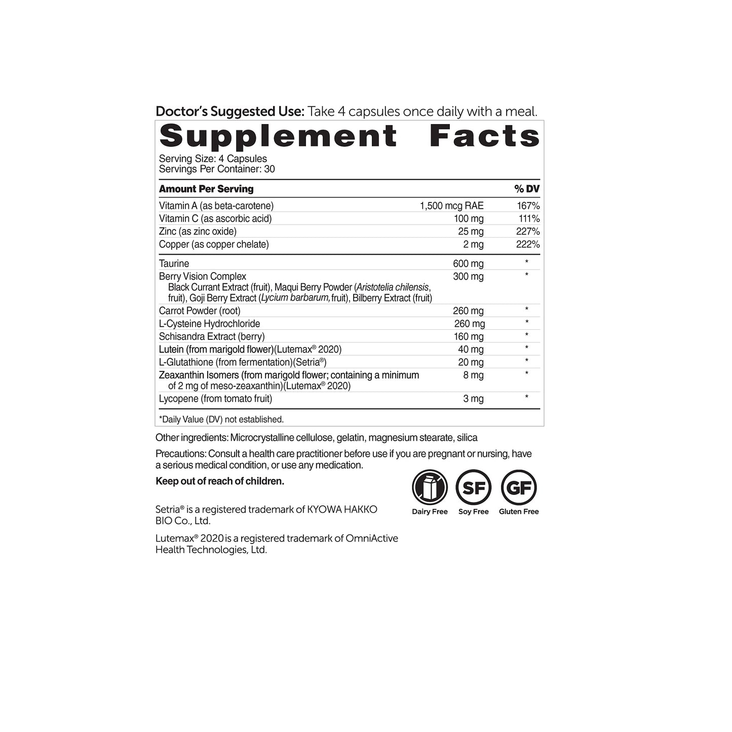 DR.WHITAKER Vision Essentials Gold with Lutein, Zeaxanthin and Taurine Capsule, 120 Count
