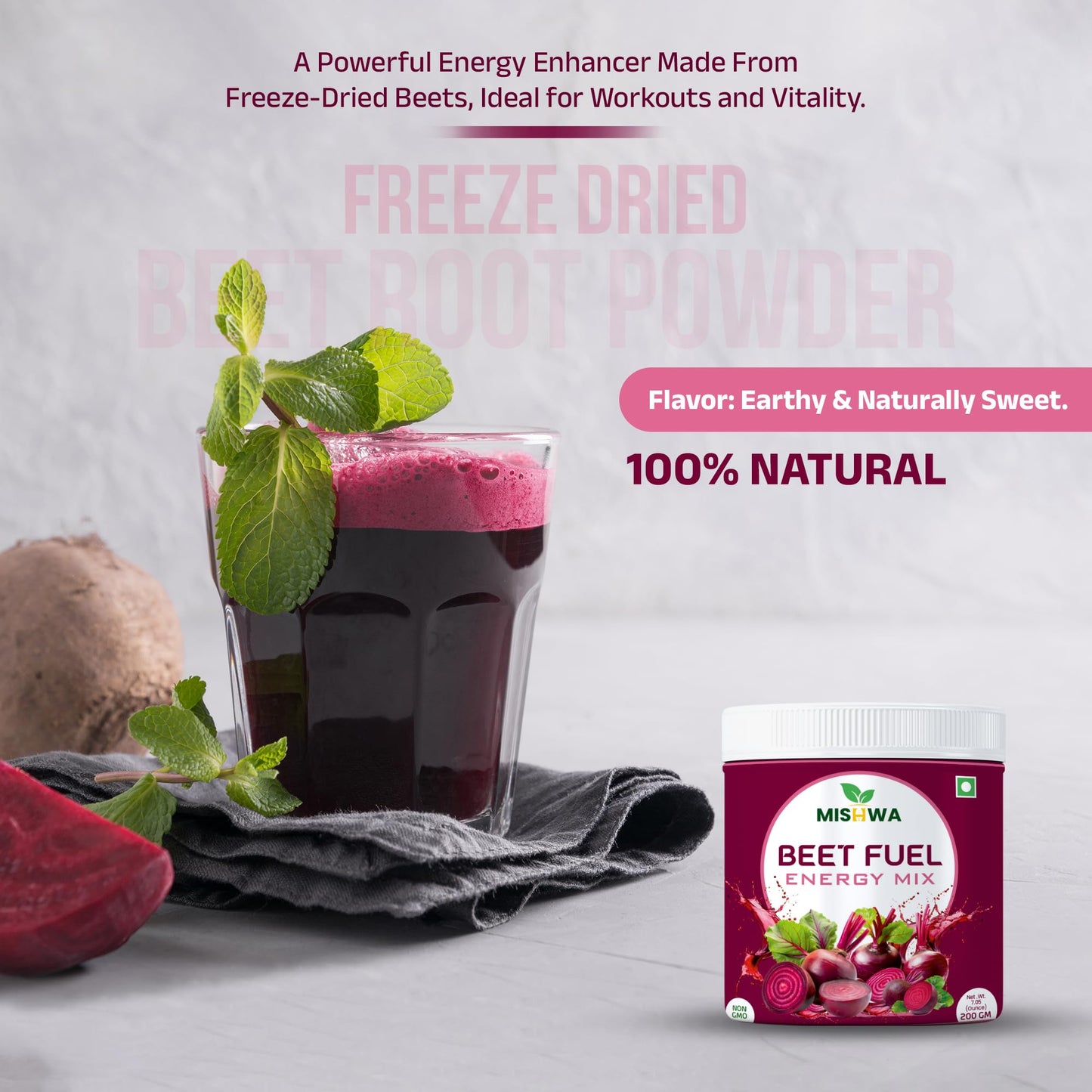 MISHWA Beet Fuel Energy Mix Freeze-Dried Beetroot Powder 7.06 oz