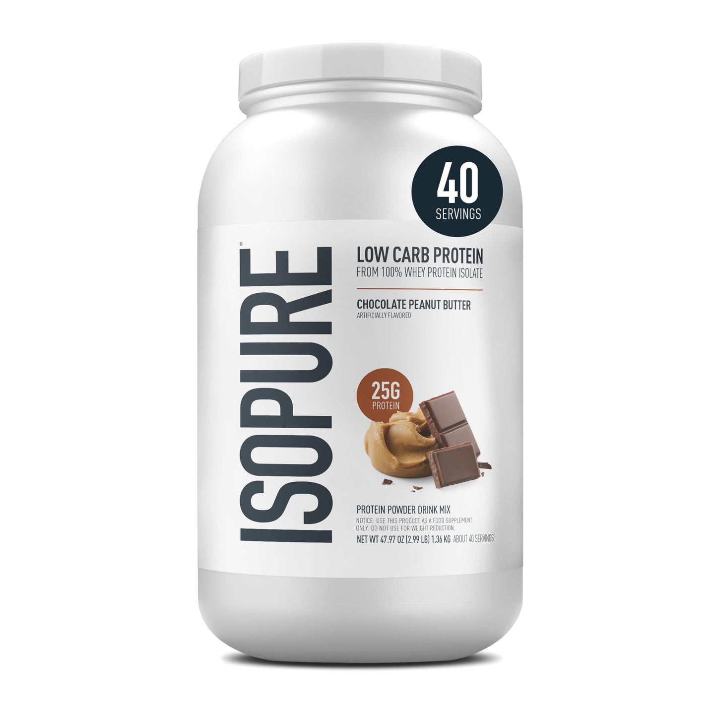 Isopure Low Carb 100% Pure Whey Isolate Protein Powder, Chocolate Peanut Butter, 48 Servings, 3 Lbs