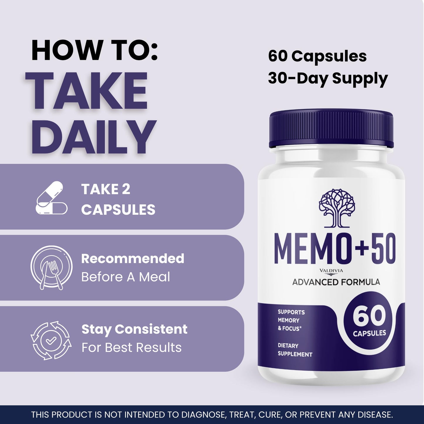 Valdivia Memo+50 Official Memo+50 Supplement, Capsules, 180 Count