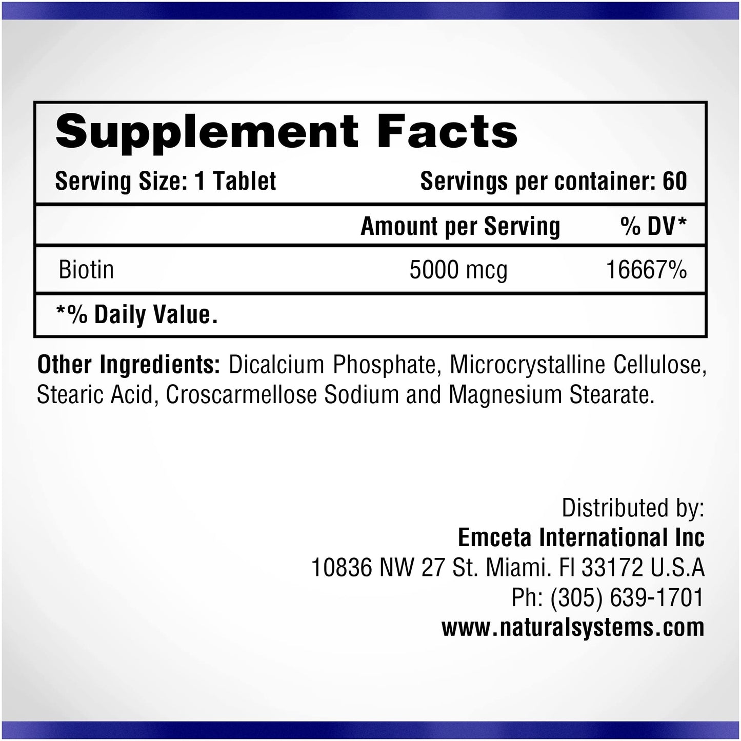 Natural Systems Naturasys Biotin 5000 mcg Tablets, 60 Count