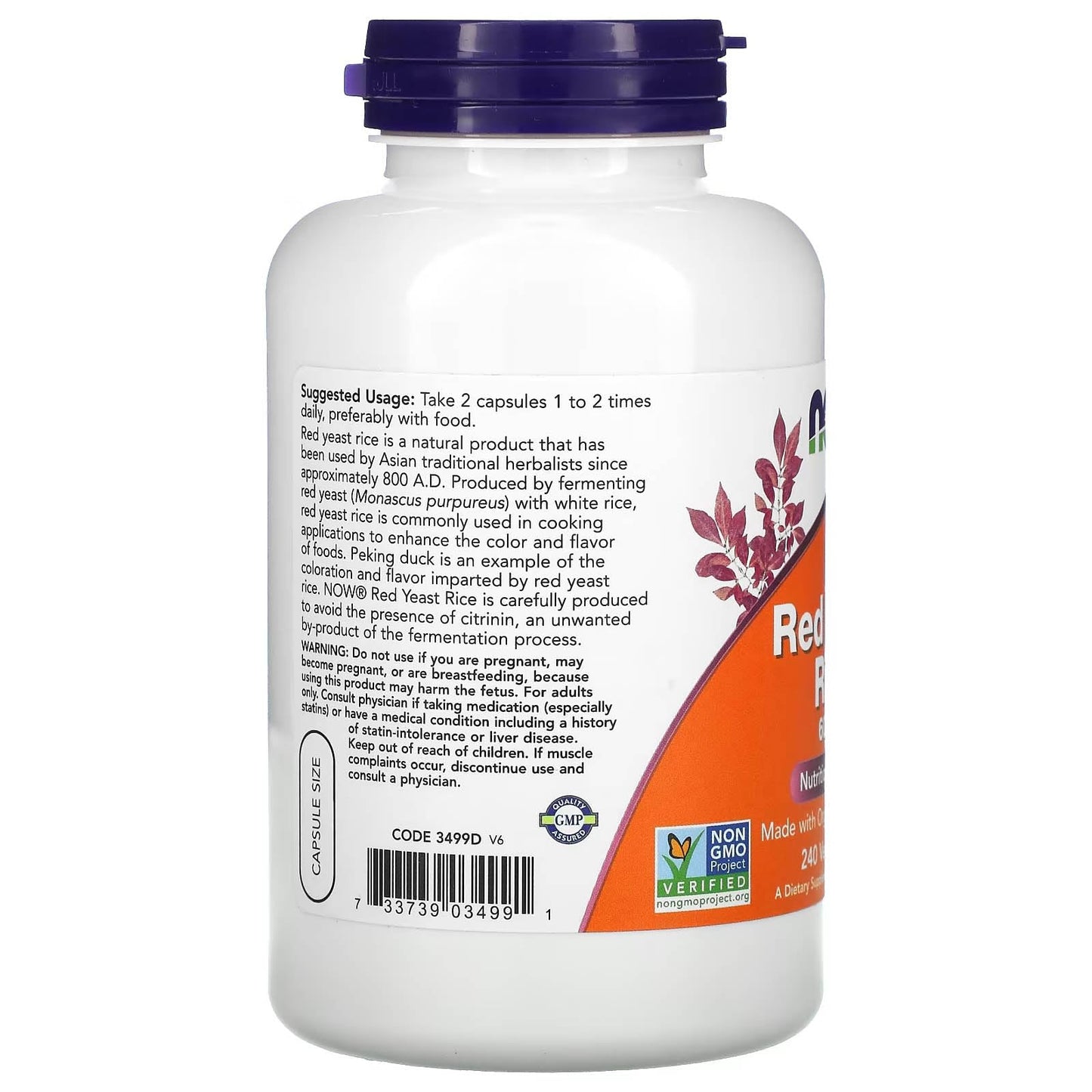 NOW Foods Red Yeast Rice 600 mg Capsule, 240 Capsules