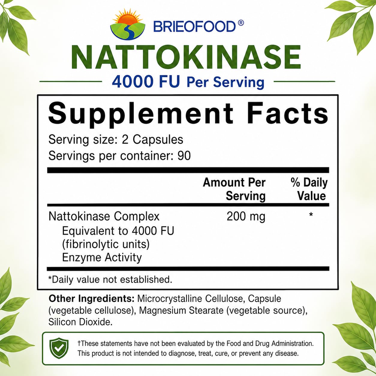 Brieofood Nattokinase 4000 FU (Fibrinolytic Unit) per Serving Capsules 180