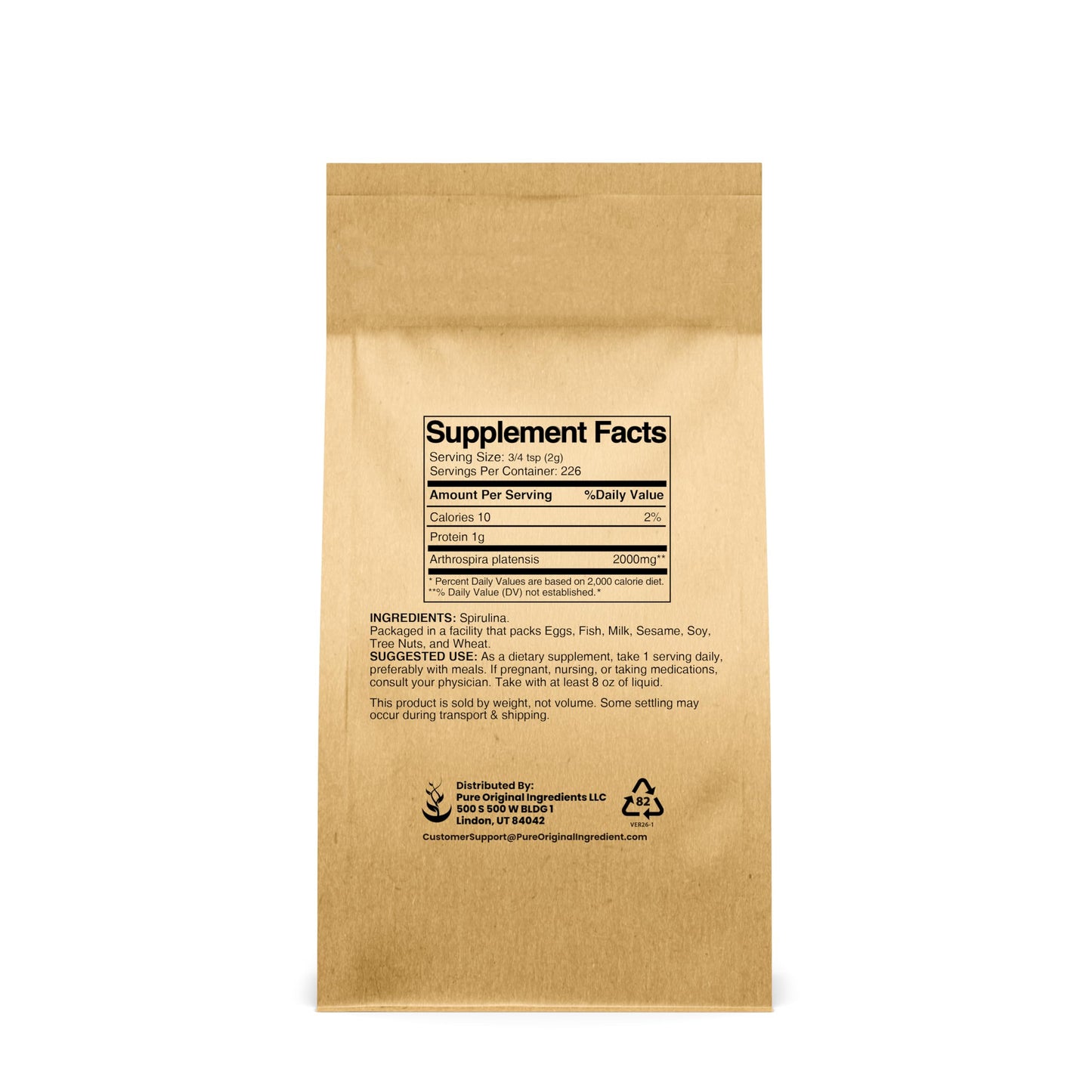 PURE ORIGINAL INGREDIENTS Spirulina Powder 16 Ounce
