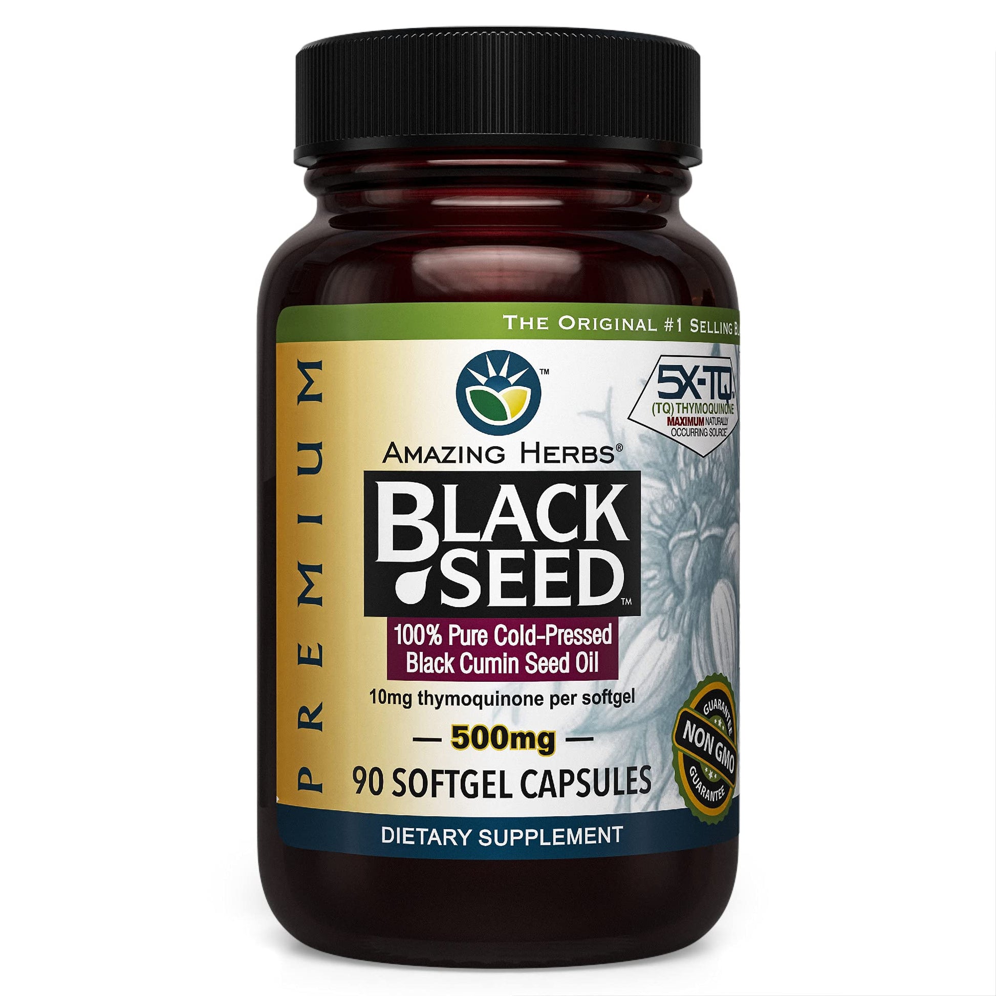 Amazing Herbs Black Seed Oil 500 mg Capsule, 90 Count