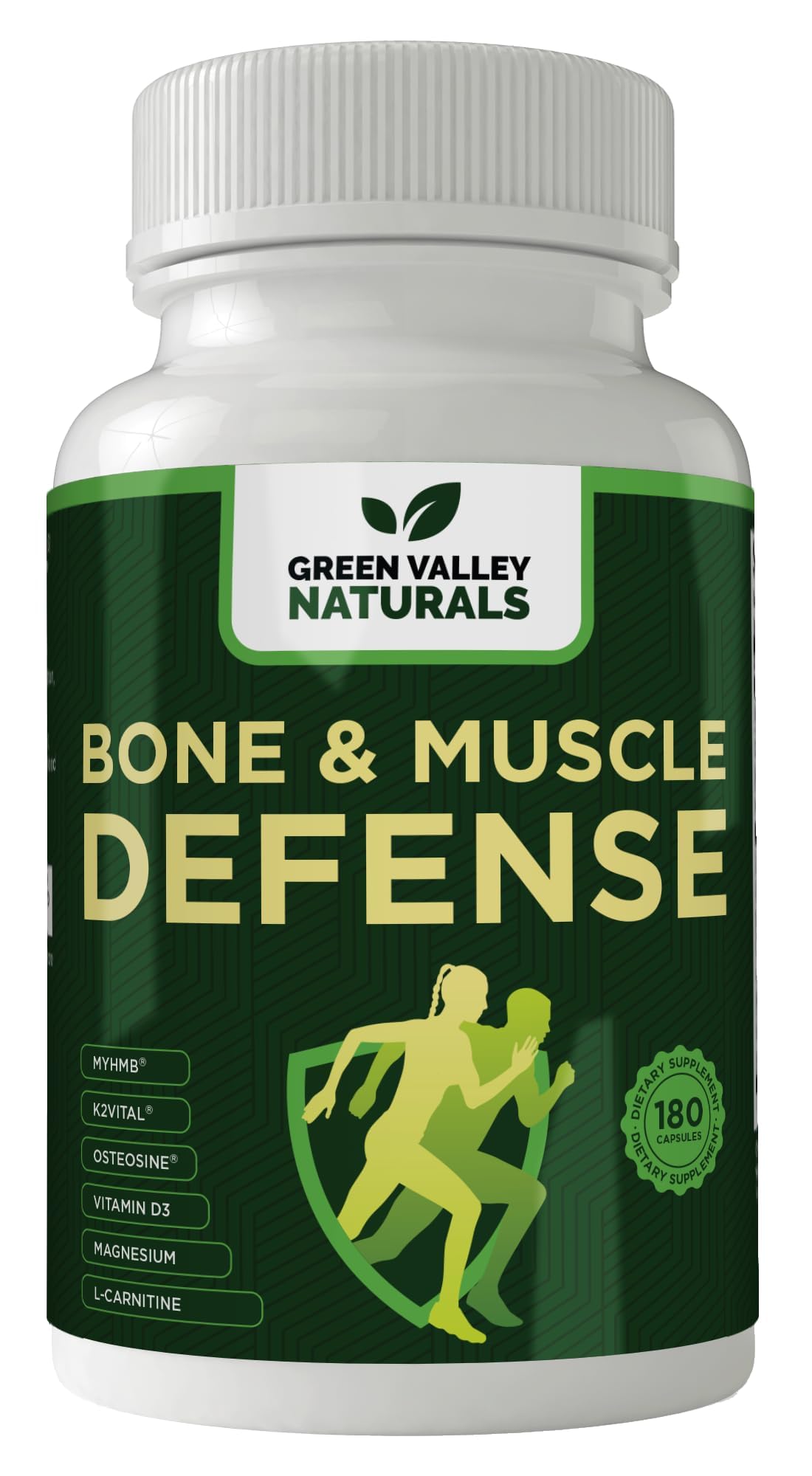 Green Valley Naturals Bone & Muscle Defense Supplement with 1,500 mg myHMB® (HMB) Calcium Blend, K2VITAL® Delta & OsteoSine™ | Bone Density, Muscle Strength & Mobility | Men & Women 50+ | 180 Capsules