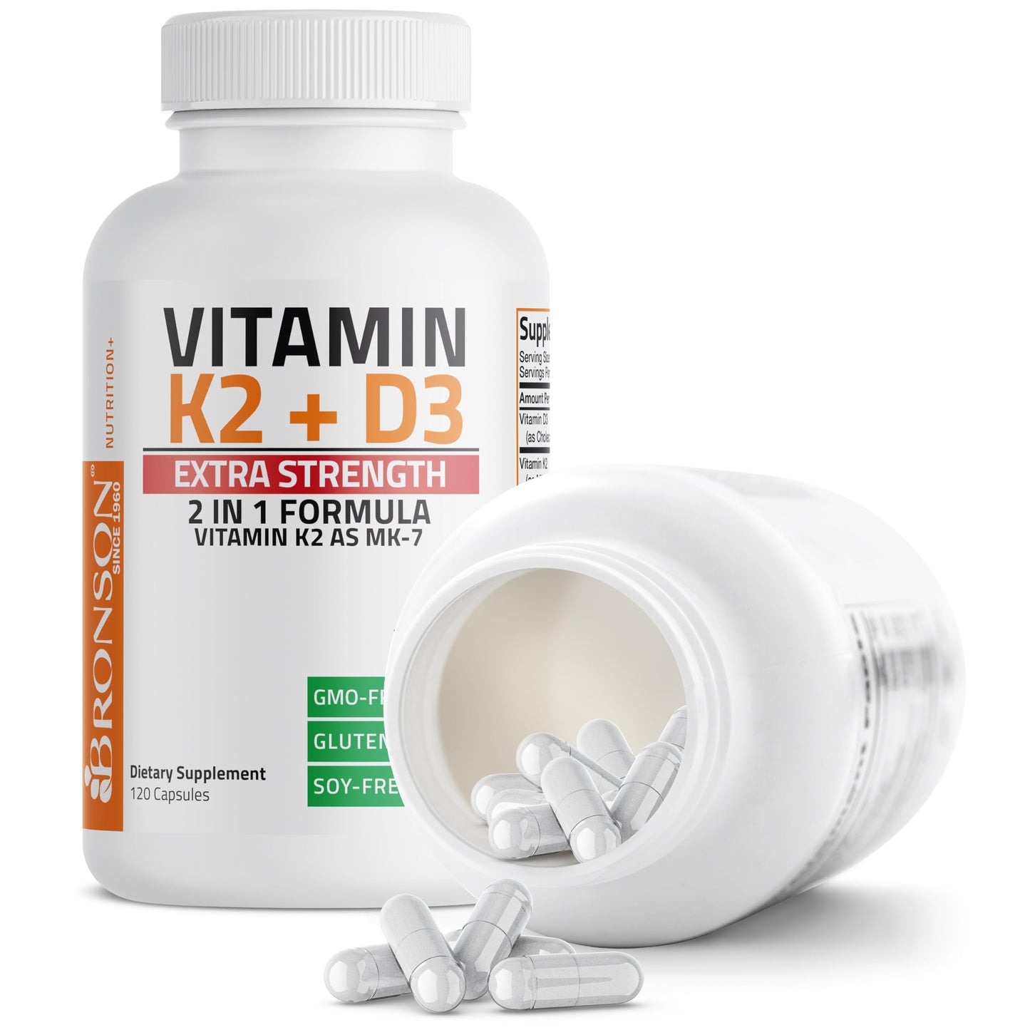 Bronson Vitamin K2 (MK-7) with D3 Extra Strength Capsule, 120 Count