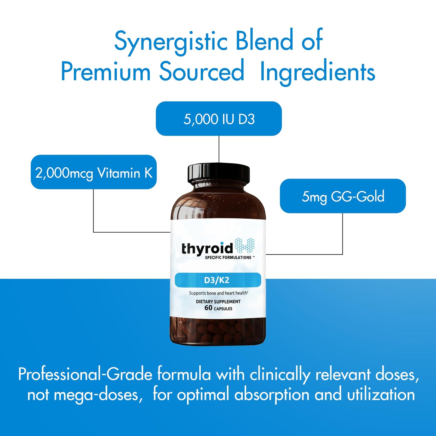Thyroid Specific Formulations D3/K2 Vitamin Complex with GG, 60 Capsules