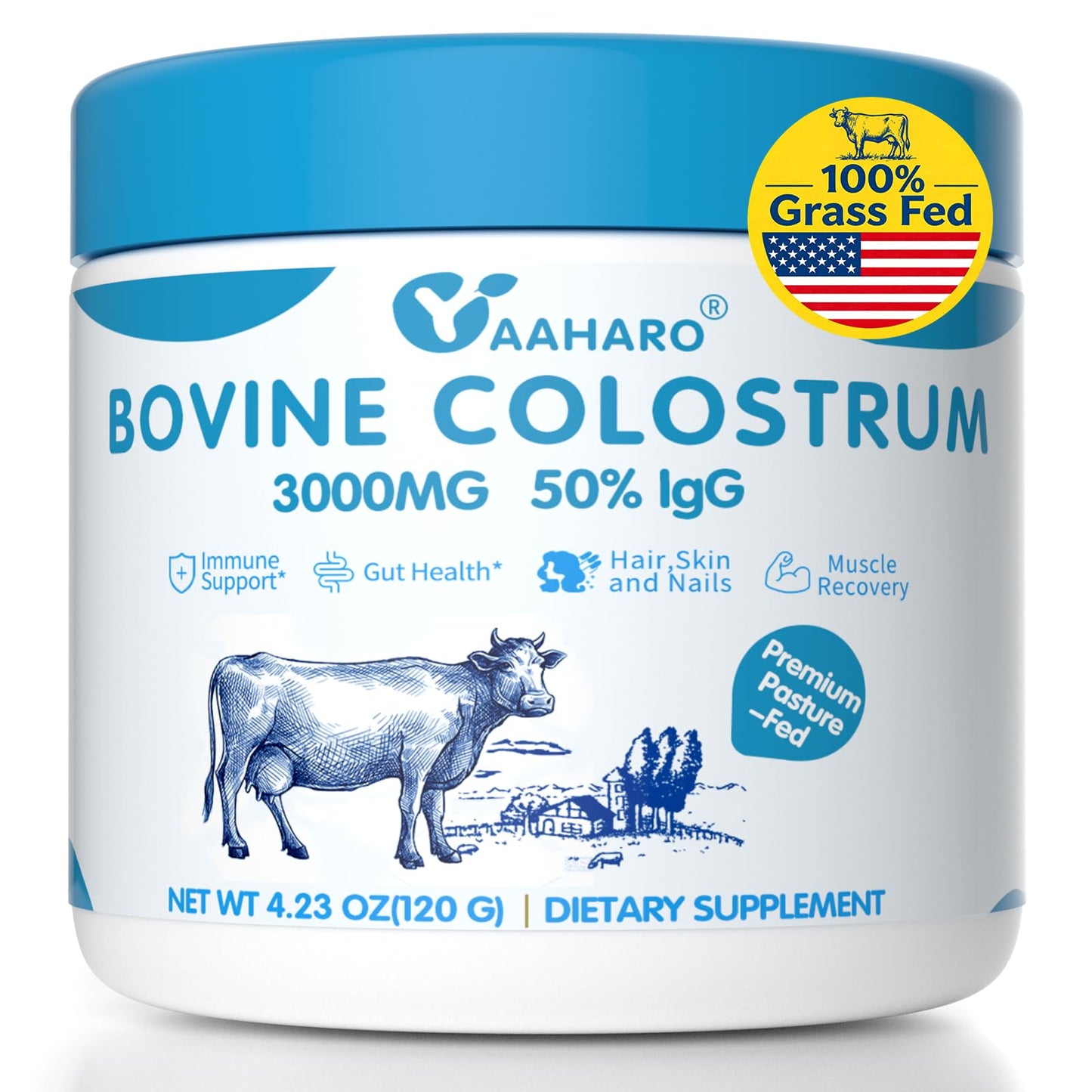 YAAHARO Colostrum Powder - Bovine Colostrum Supplement with Collagen Peptides, 4.23 oz