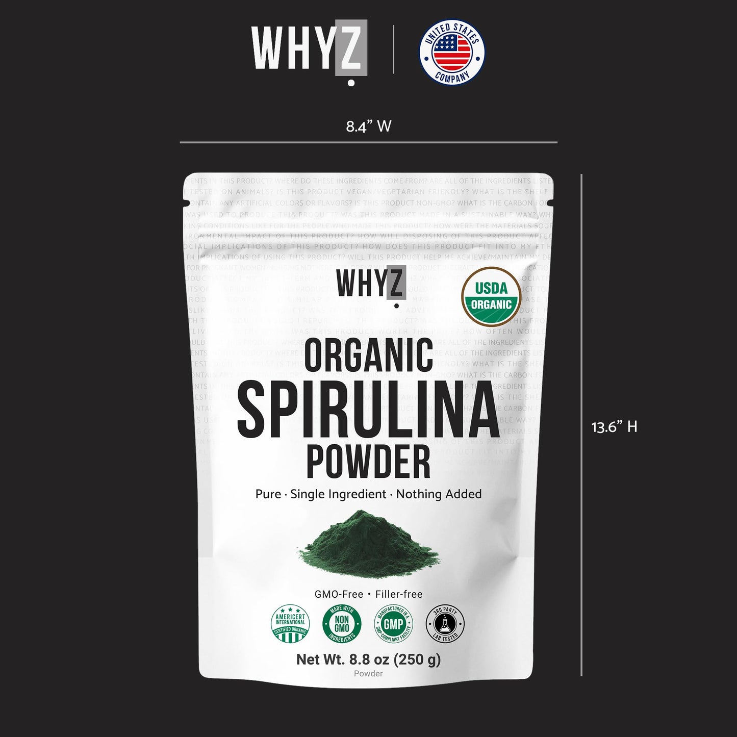 WHYZ Organic Spirulina Powder 8.8 oz