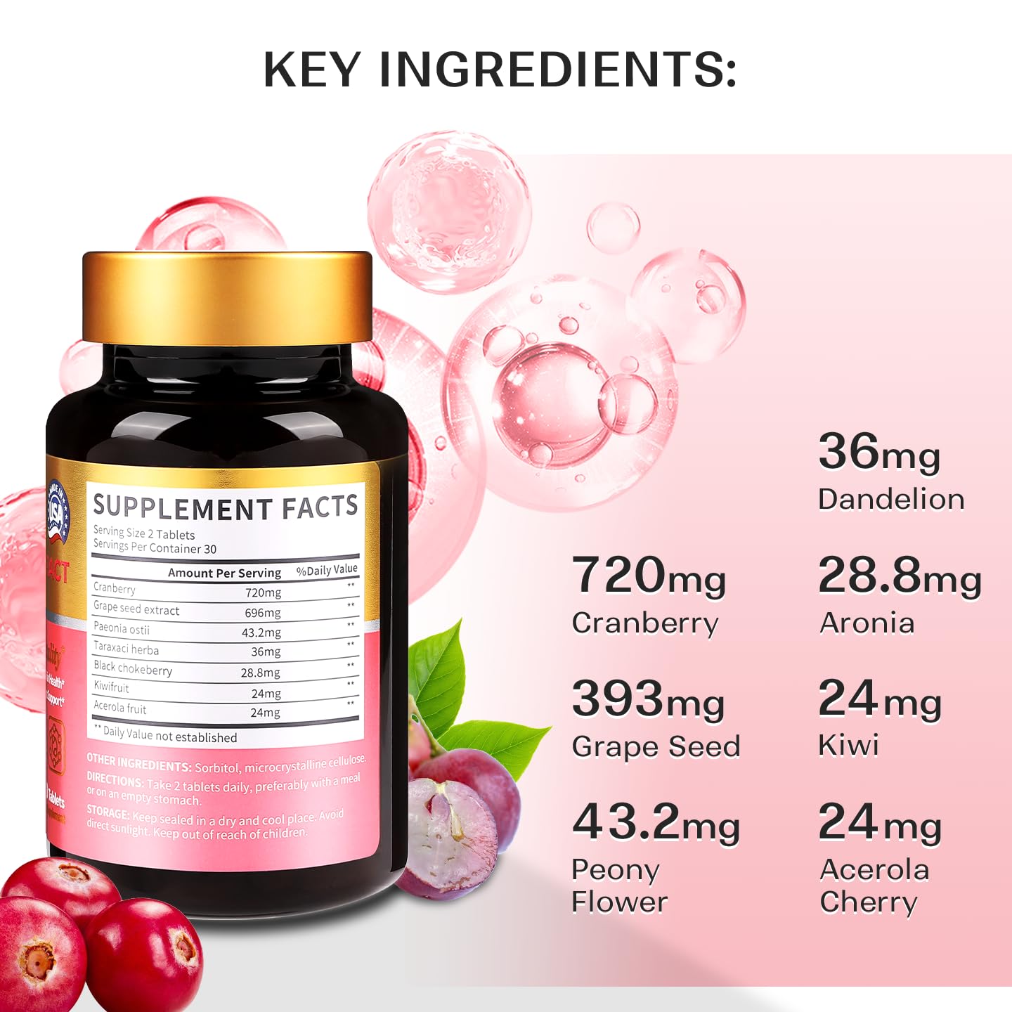 BioHarmony Cranberry Supplement for Women with Grape Seed Extract 60 Tablets