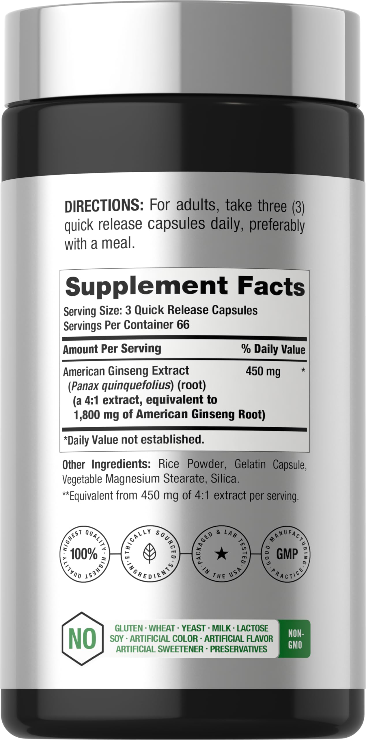 Horbäach American Ginseng Capsules, 200 Capsules