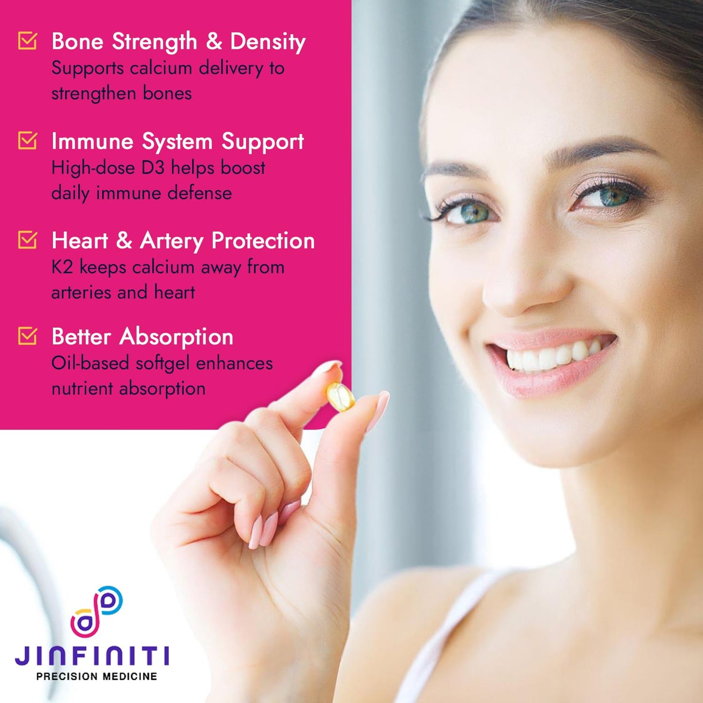 Jinfiniti Vitamin D3 + K2 Veggie Softgels 180