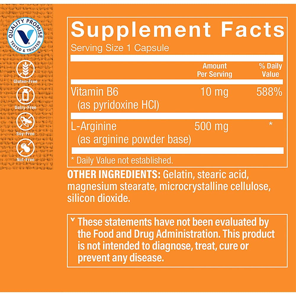 The Vitamin Shoppe L-Arginine 500MG - Nitric Oxide Production, Circulation & Exercise Performance Support Capsule, 1 Count