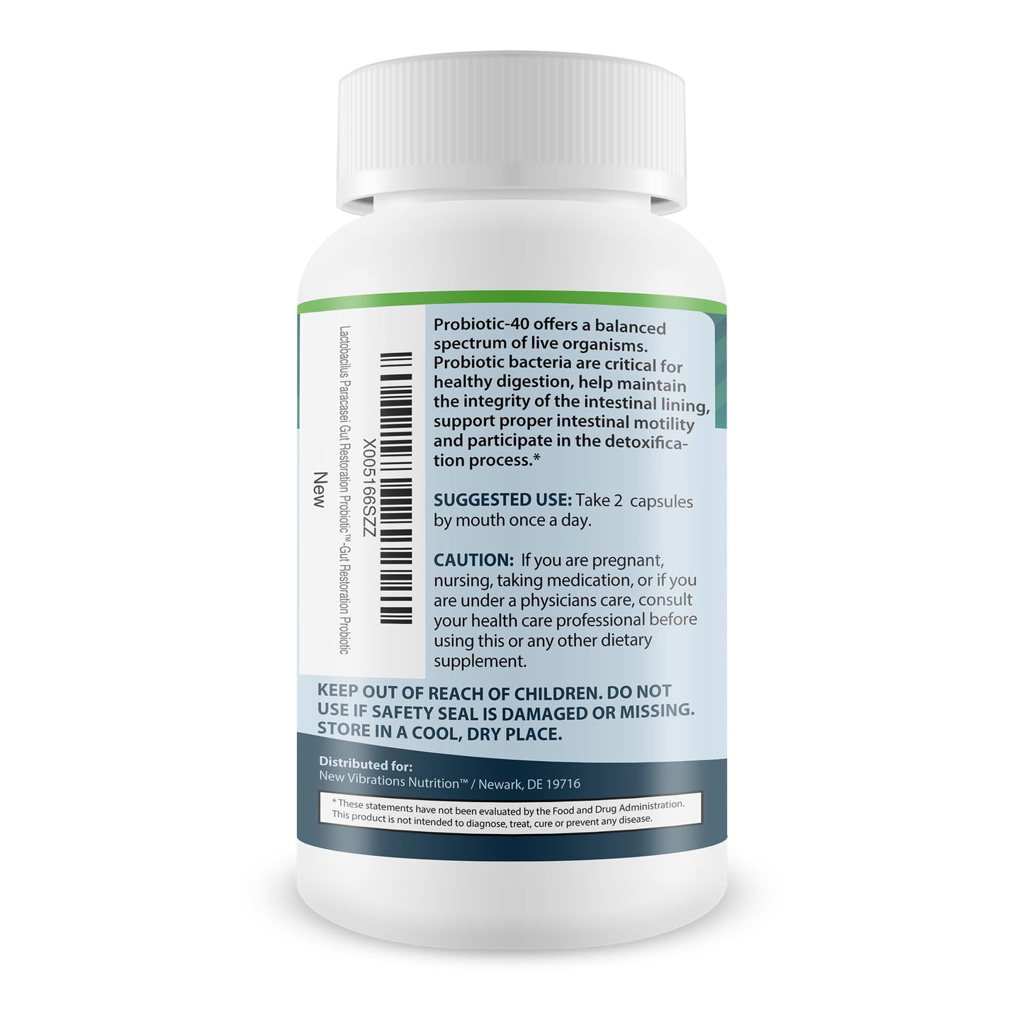 New Vibrations Nutrition Lactobacillus Paracasei Gut Restoration Probiotic Capsules, 60 Count