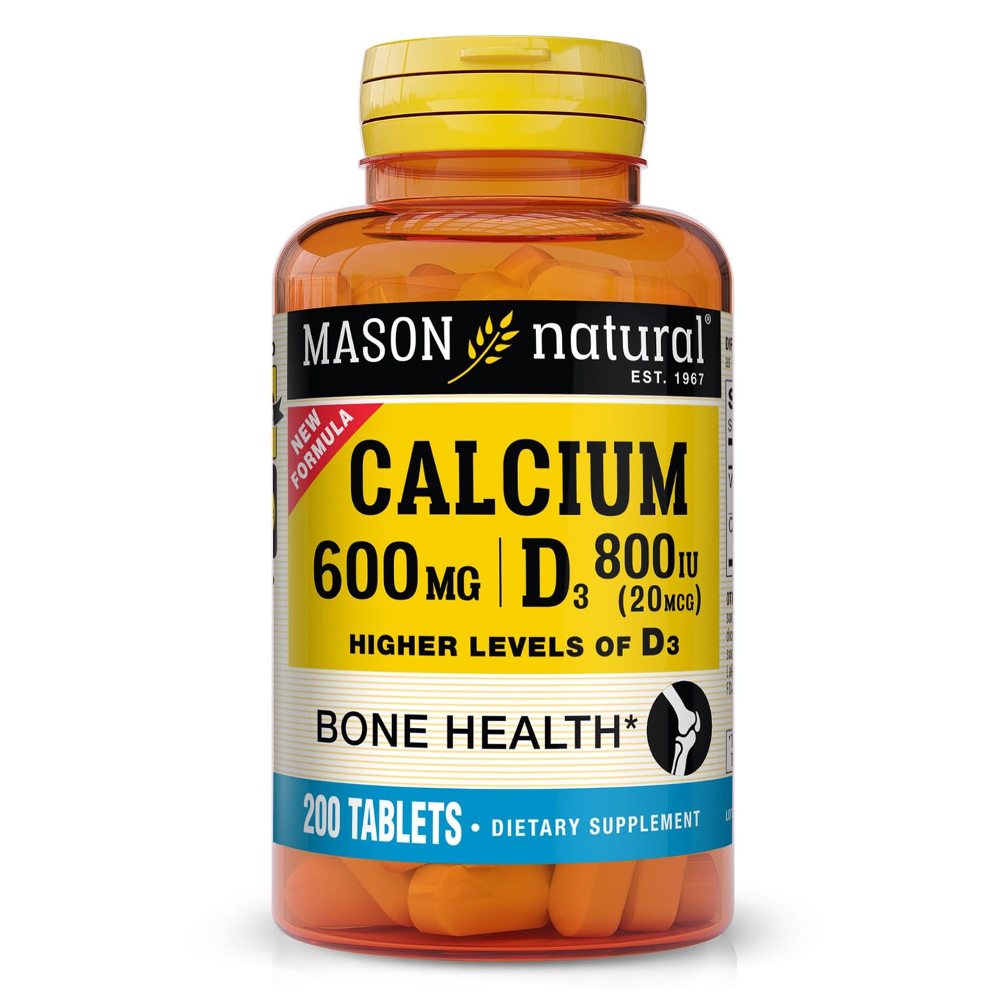Mason Natural Calcium Supplement with Vitamin D3 for Bone and Muscle Support, 200 Tablets