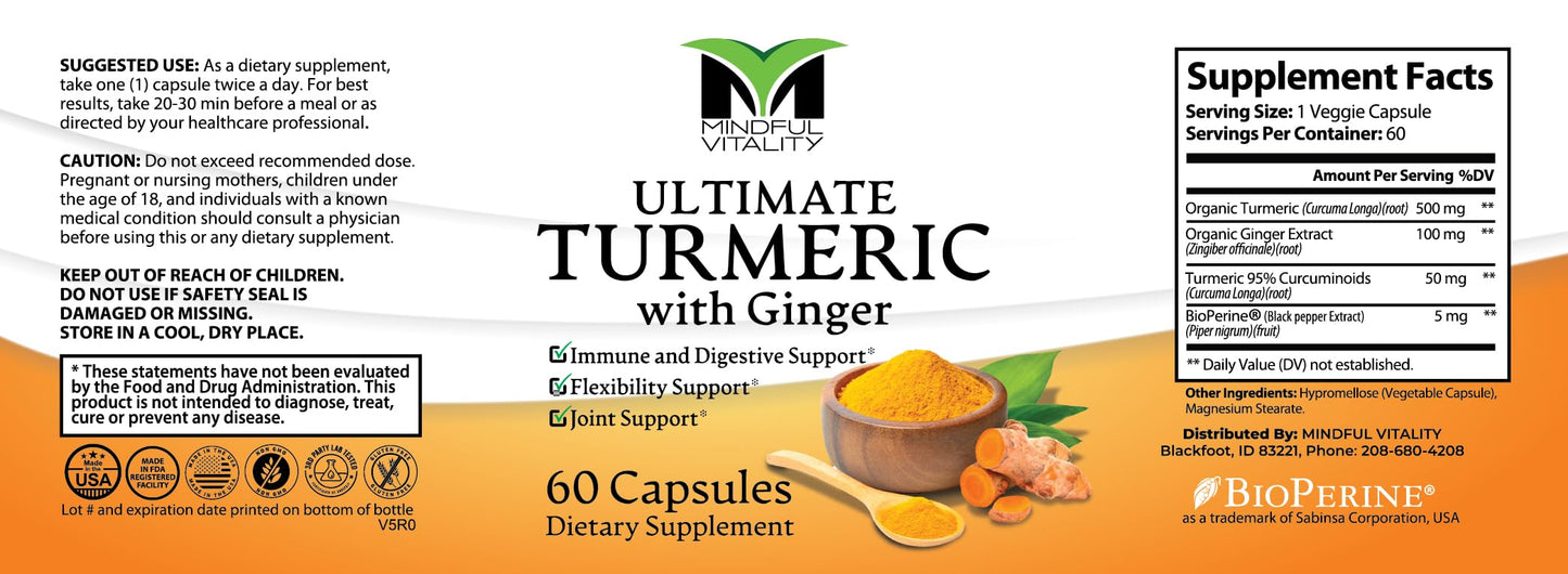 Mindful Vitality Ultimate Turmeric with Ginger, 60 Capsules