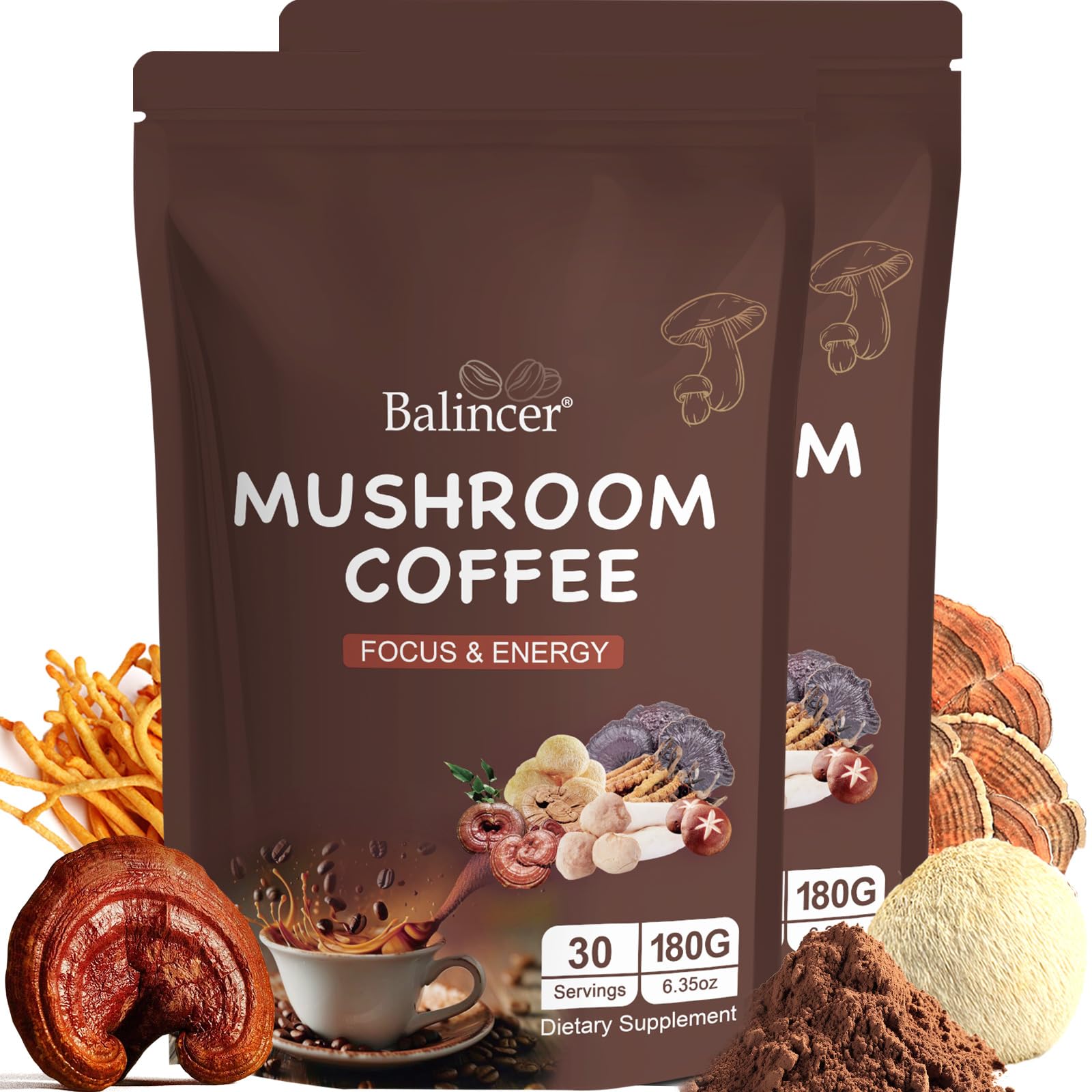 Balincer Mushroom Coffee Powder, 12.7 oz (Pack of 2)