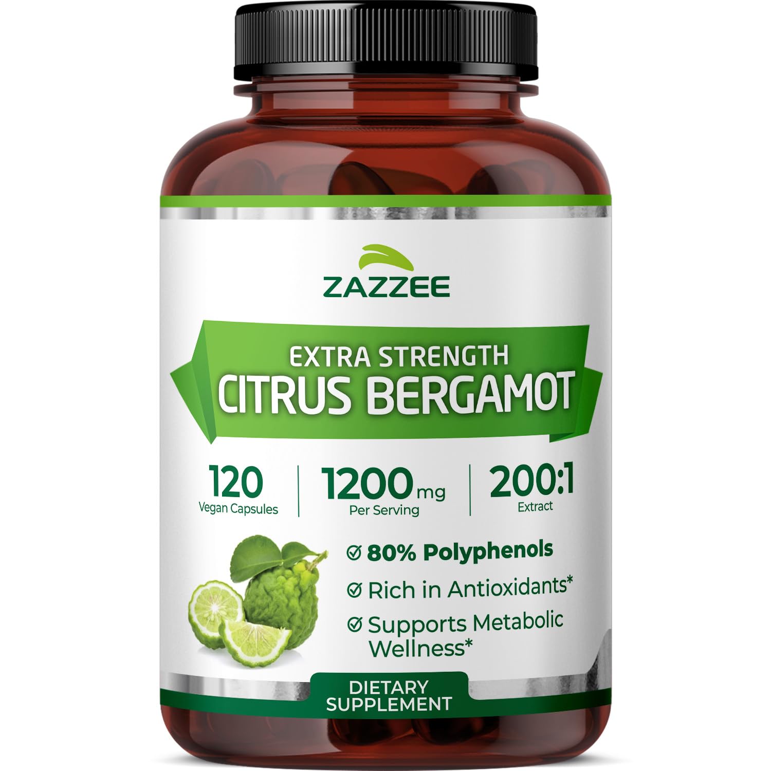 Zazzee Extra Strength Citrus Bergamot 200:1 Extract Vegan Capsules, 120 Count