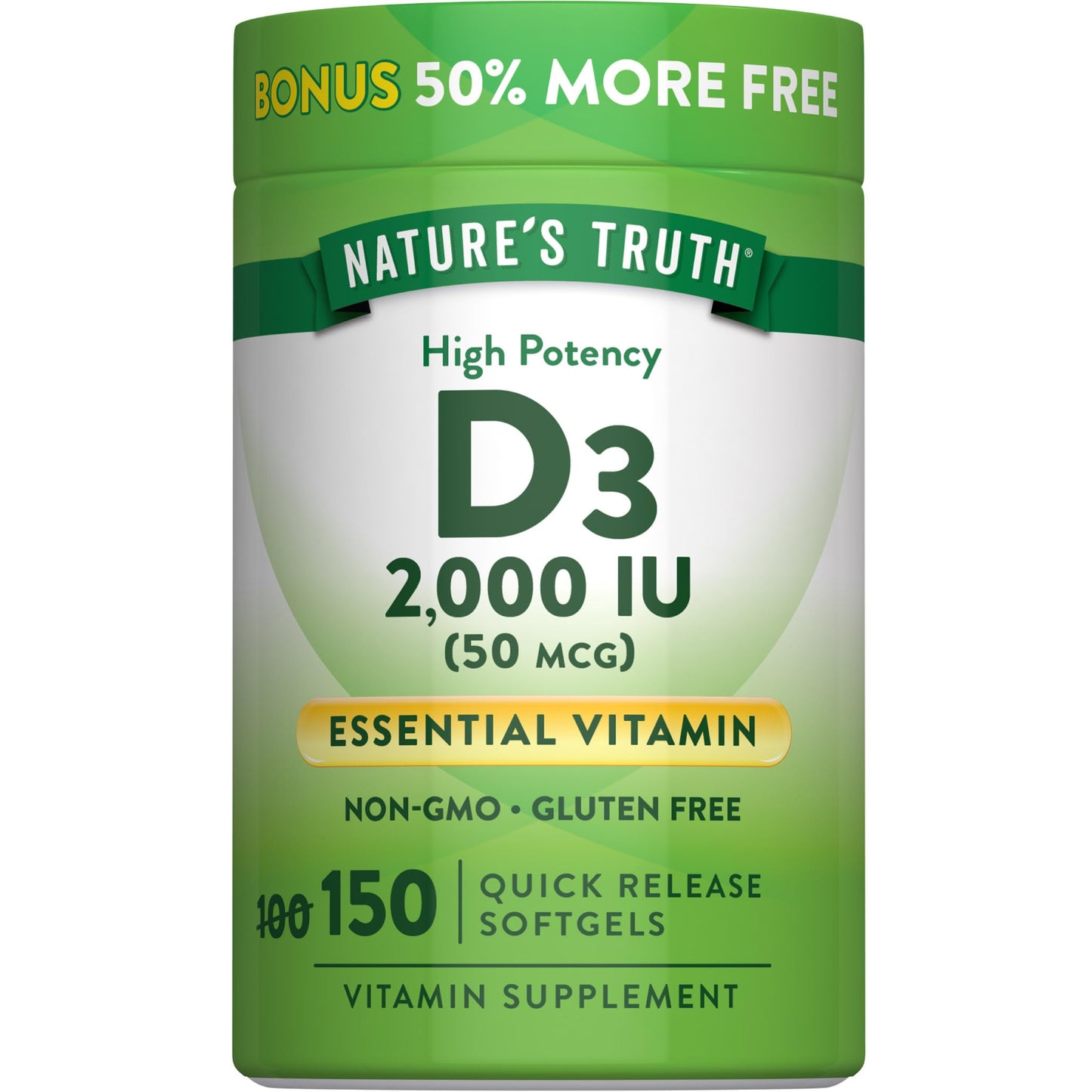 Nature's Truth Vitamin D3 2000 IU Softgels, 150 Count