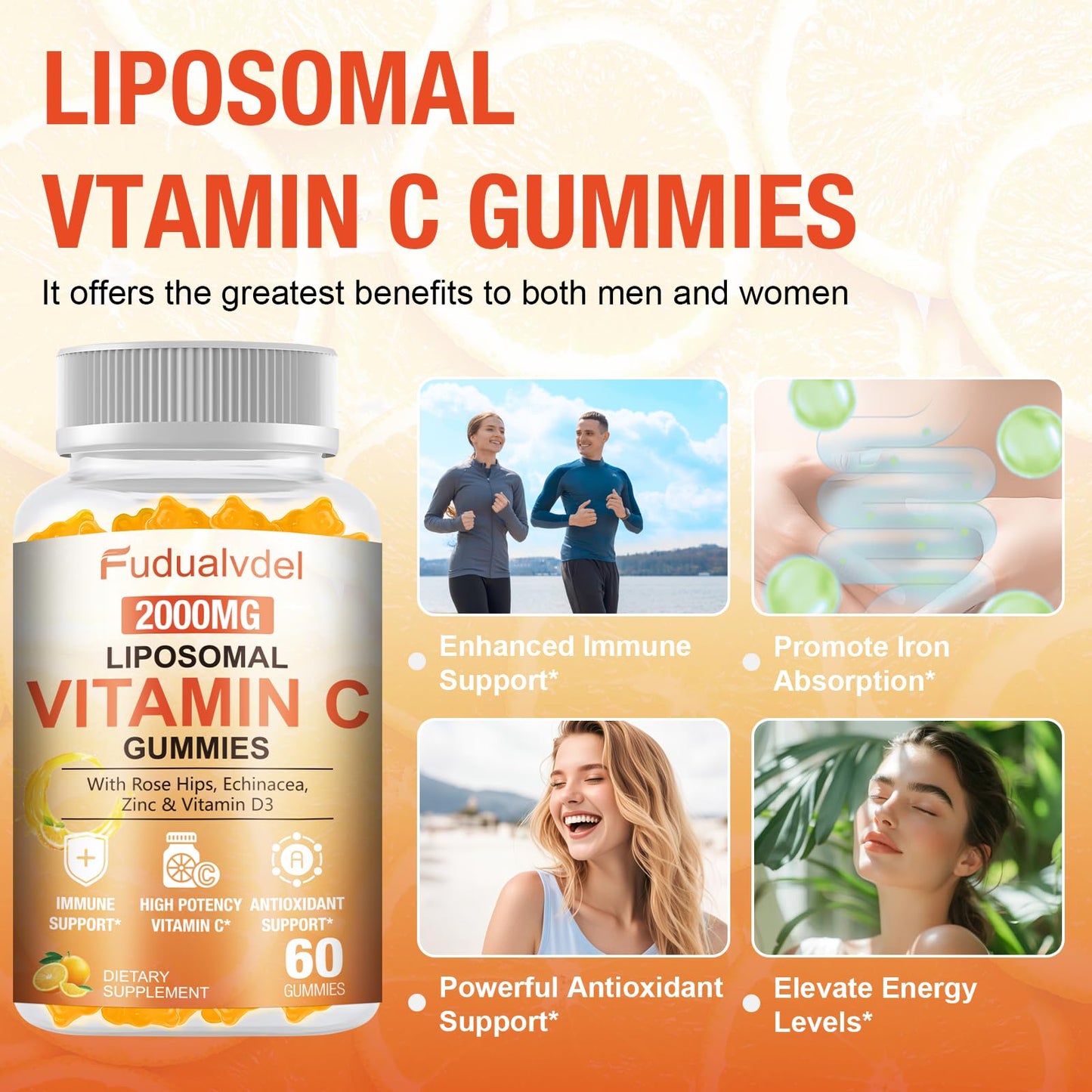 Fudualvdel Liposomal Vitamin C Gummies 2000mg, 60 Count