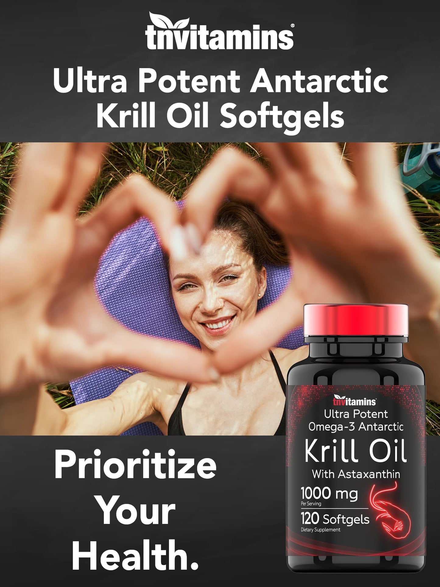 tnvitamins Antarctic Krill Oil 1000mg Softgels with Astaxanthin 120 Count