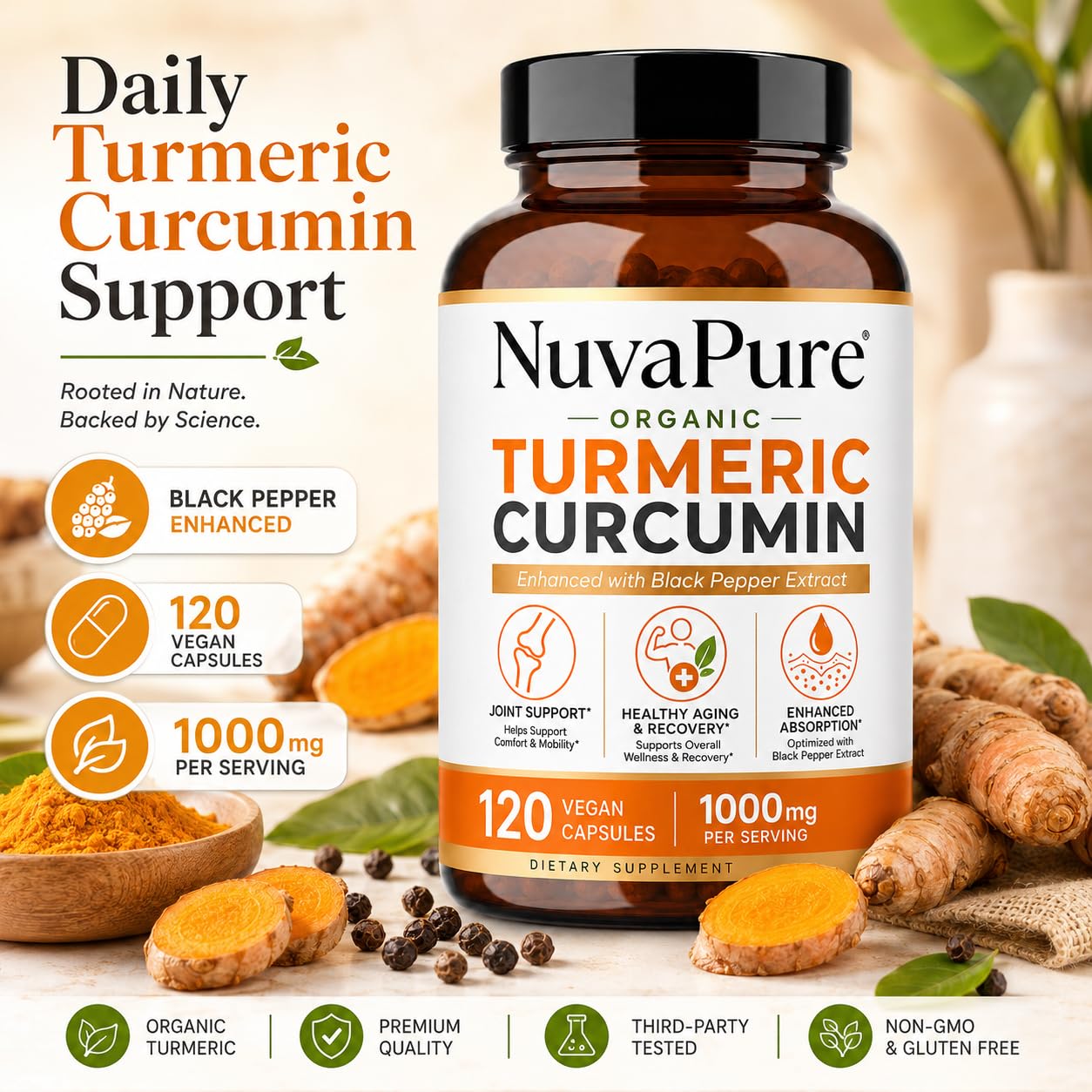 Achuhe NuvaPure Turmeric Curcumin with Black Pepper Capsules 120 Count