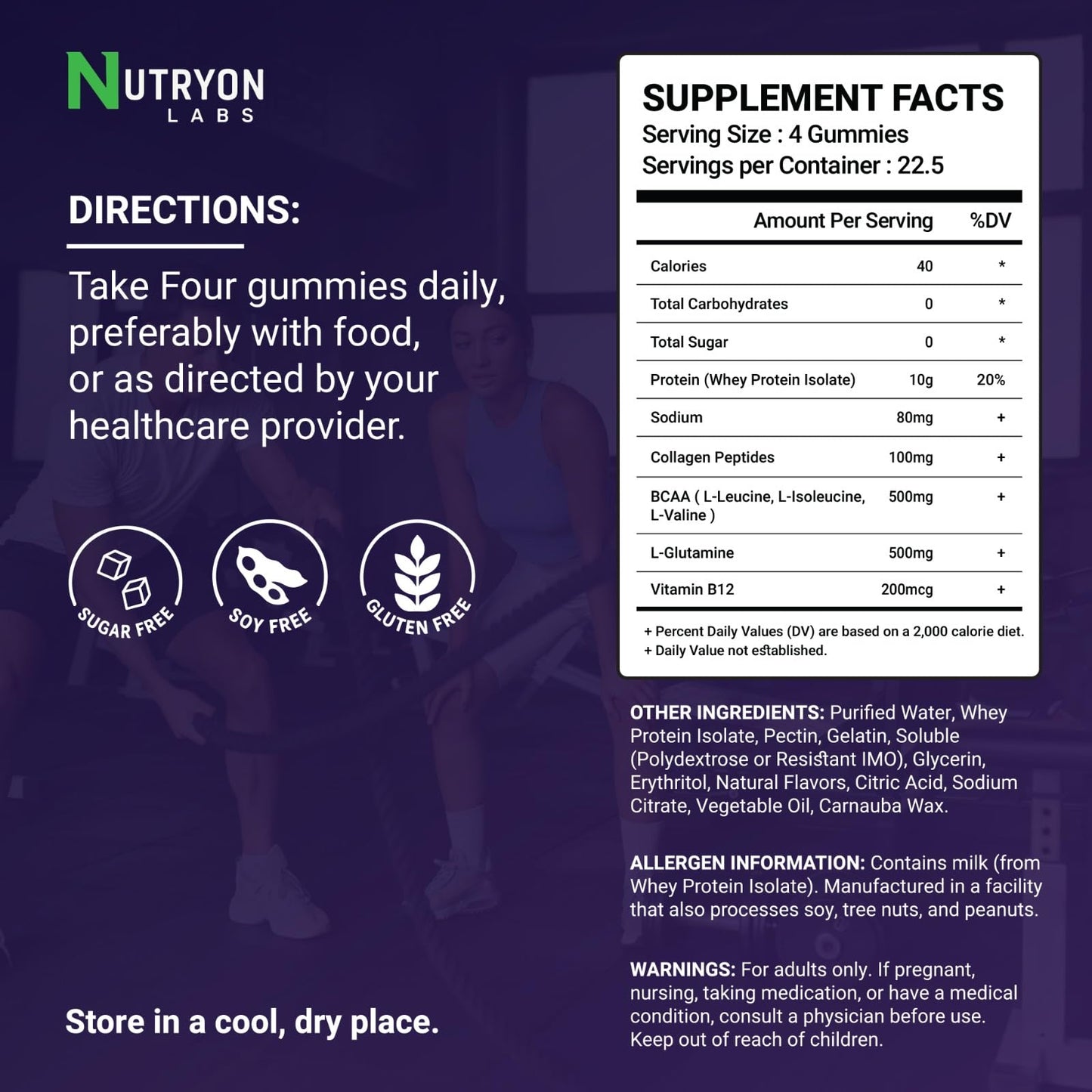 Nutryon Labs Zero Carb 100% Pure Whey Isolate Protein Gummies, 90 Count