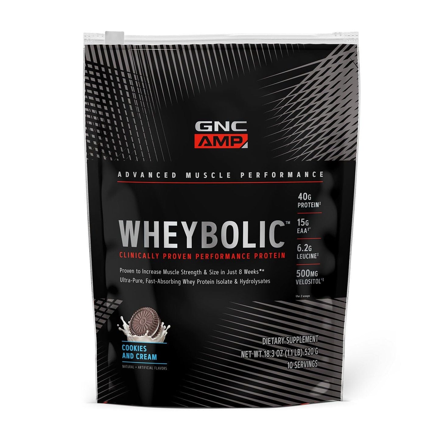 GNC AMP Wheybolic Clinically Proven Protein Powder Cookies and Cream, 10 Servings