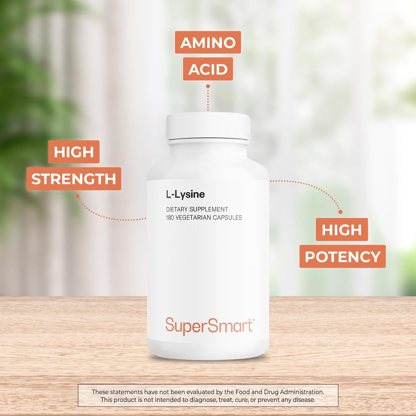 Supersmart L-Lysine 6000mg Daily High-Strength Essential Amino Acid Supplement, Non-GMO & Gluten Free, 180 Vegetarian Capsules