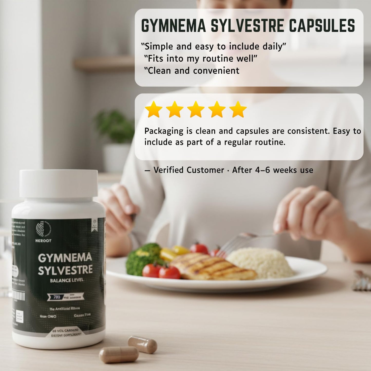 Heroot Gymnema Sylvestre Extract 350 mg for Blood Sugar and Metabolism Support, 60 Capsules