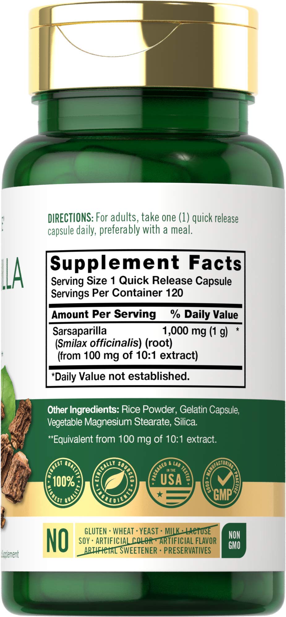Carlyle Sarsaparilla Root Extract Supplement Capsules, 120 Count
