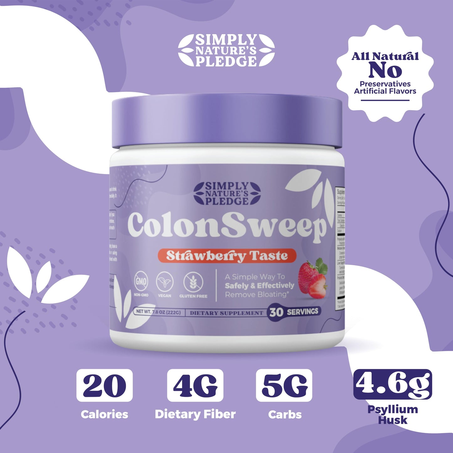 COLON SWEEP Strawberry Psyllium Husk Powder 7.8 oz