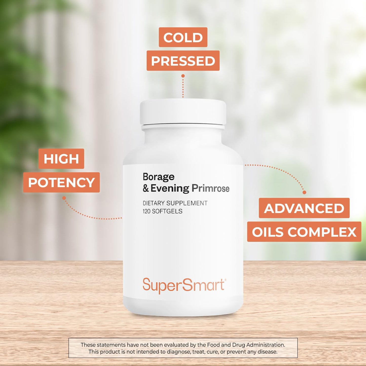Supersmart Borage & Evening Primrose (High Potency) GLA Oil Gamma Linolenic Acid Cold Pressed with Vitamin E, Borage Oil & Evening Primrose Oil Softgels, 120