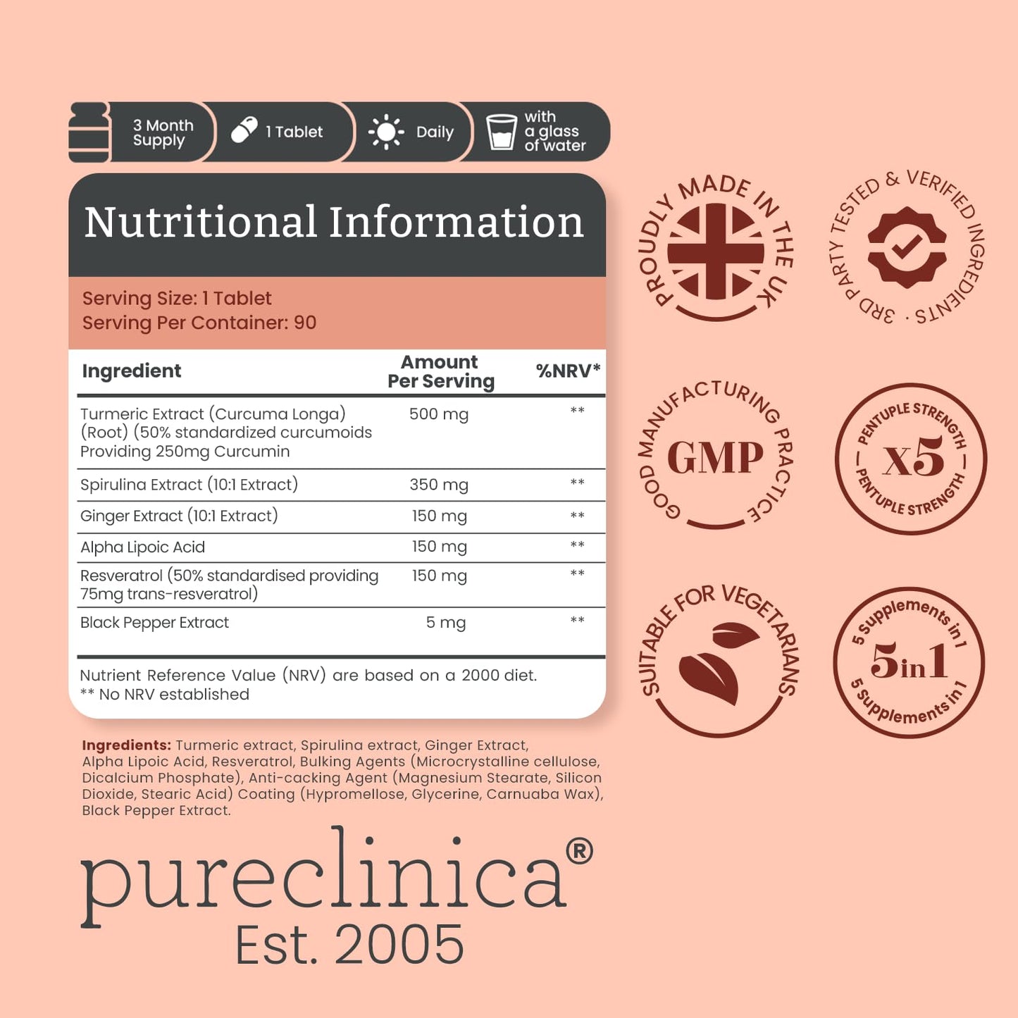 PureClinica INFLAMMEASE Ultra Complete 1305mg Tablets 90