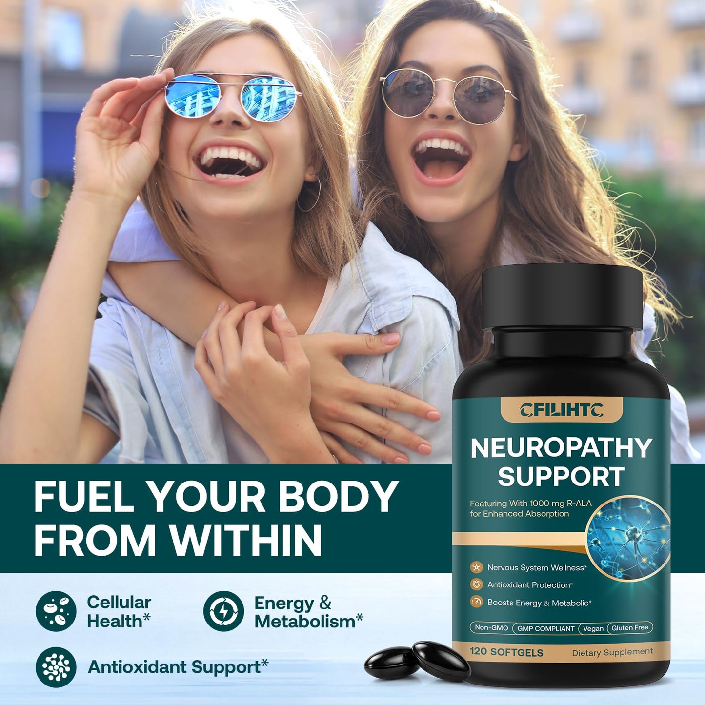 CFILIHTC Neuropathy Support Nerve Supplement – Advanced R-Alpha Lipoic Acid with Benfotiamine, NAC & B-Complex for Nerve Health, Antioxidant & Cellular Energy, Vegan, 120 Softgels