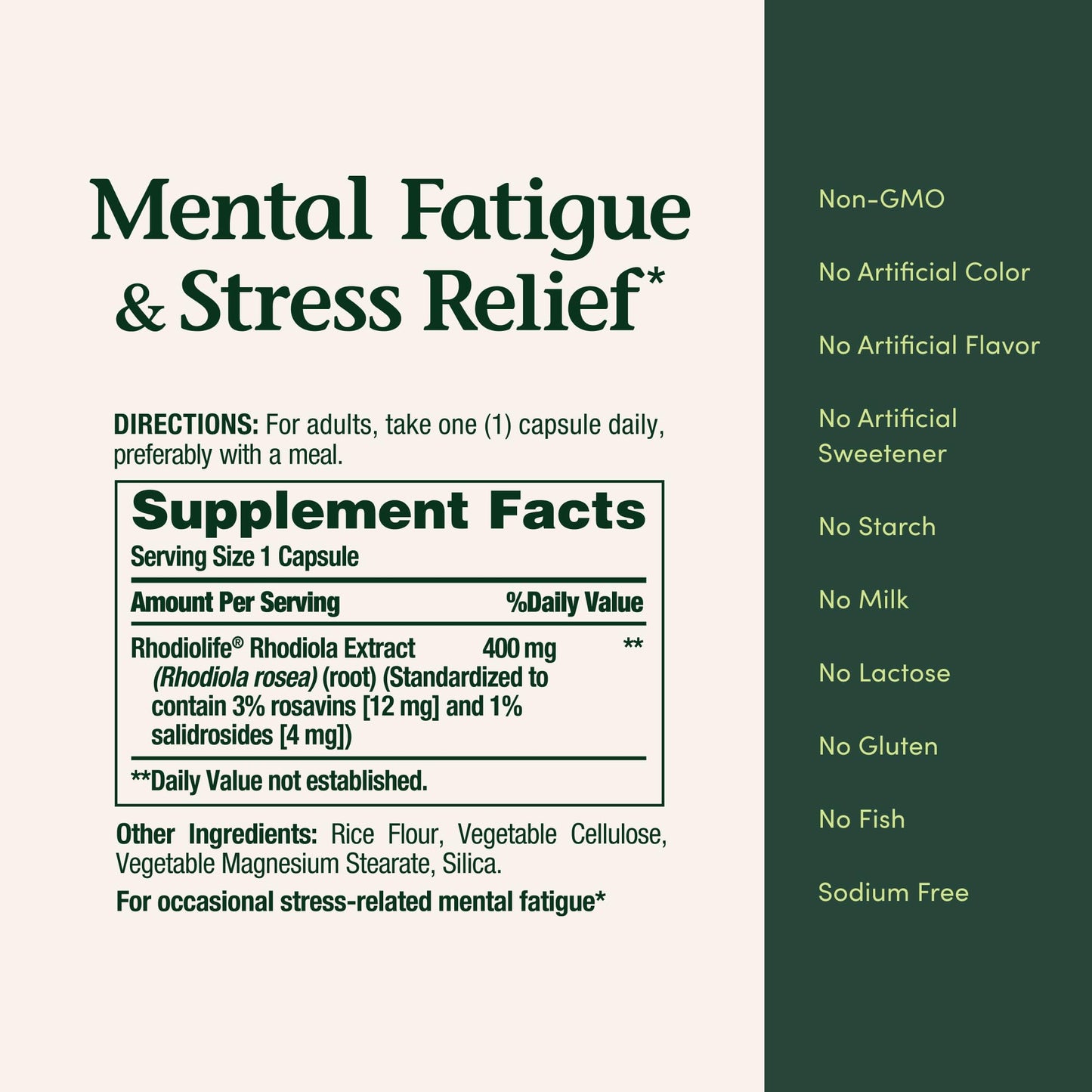 Nature's Bounty Mental Fatigue and Stress Relief Rhodiola Supplement 400 mg, Capsules, 30 Count