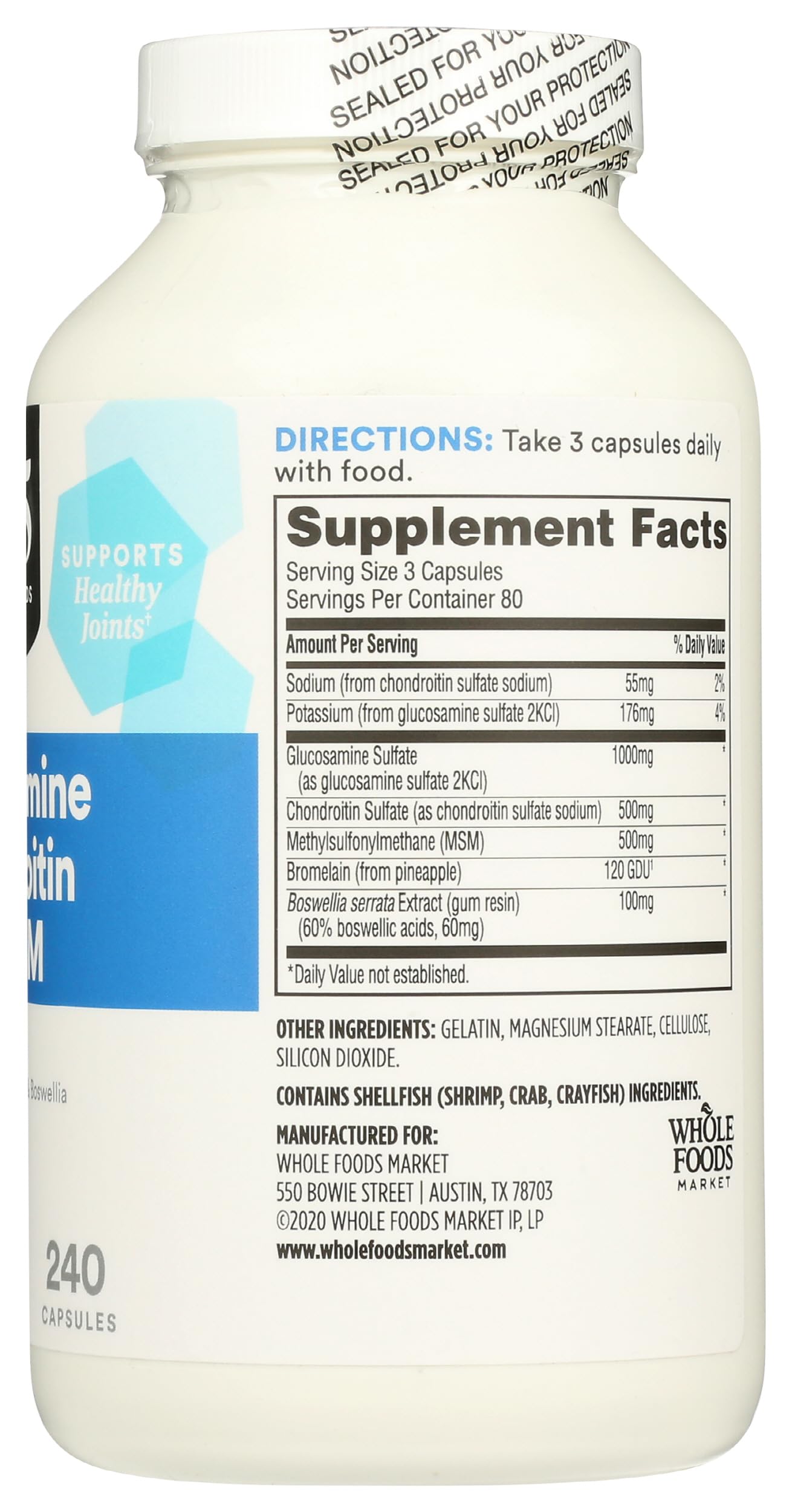 365 by Whole Foods Market Glucosamine Chondroitin and MSM Capsules 240