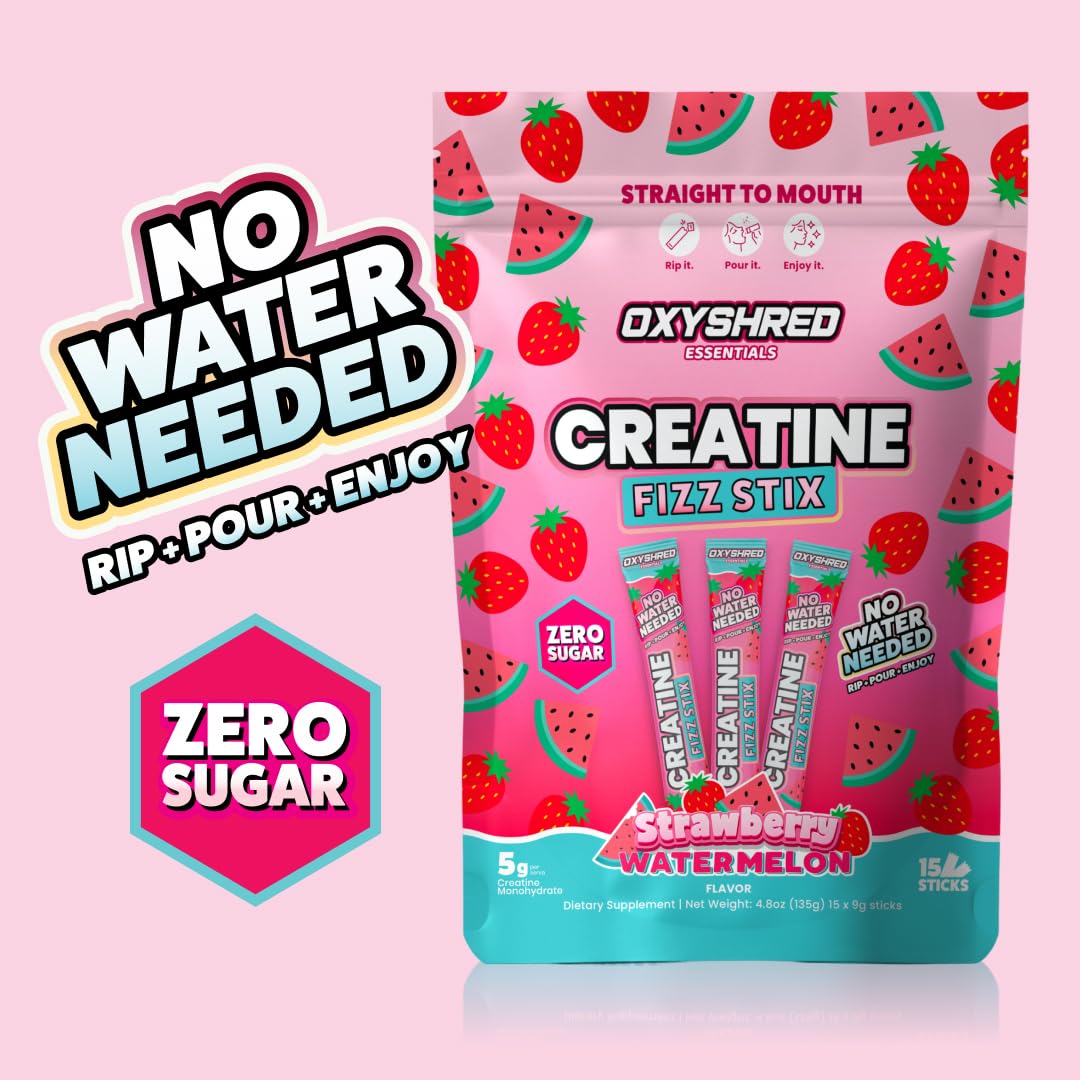 EHP Labs OxyShred Creatine Fizz Sticks Strawberry Watermelon Powder, Pack of 15